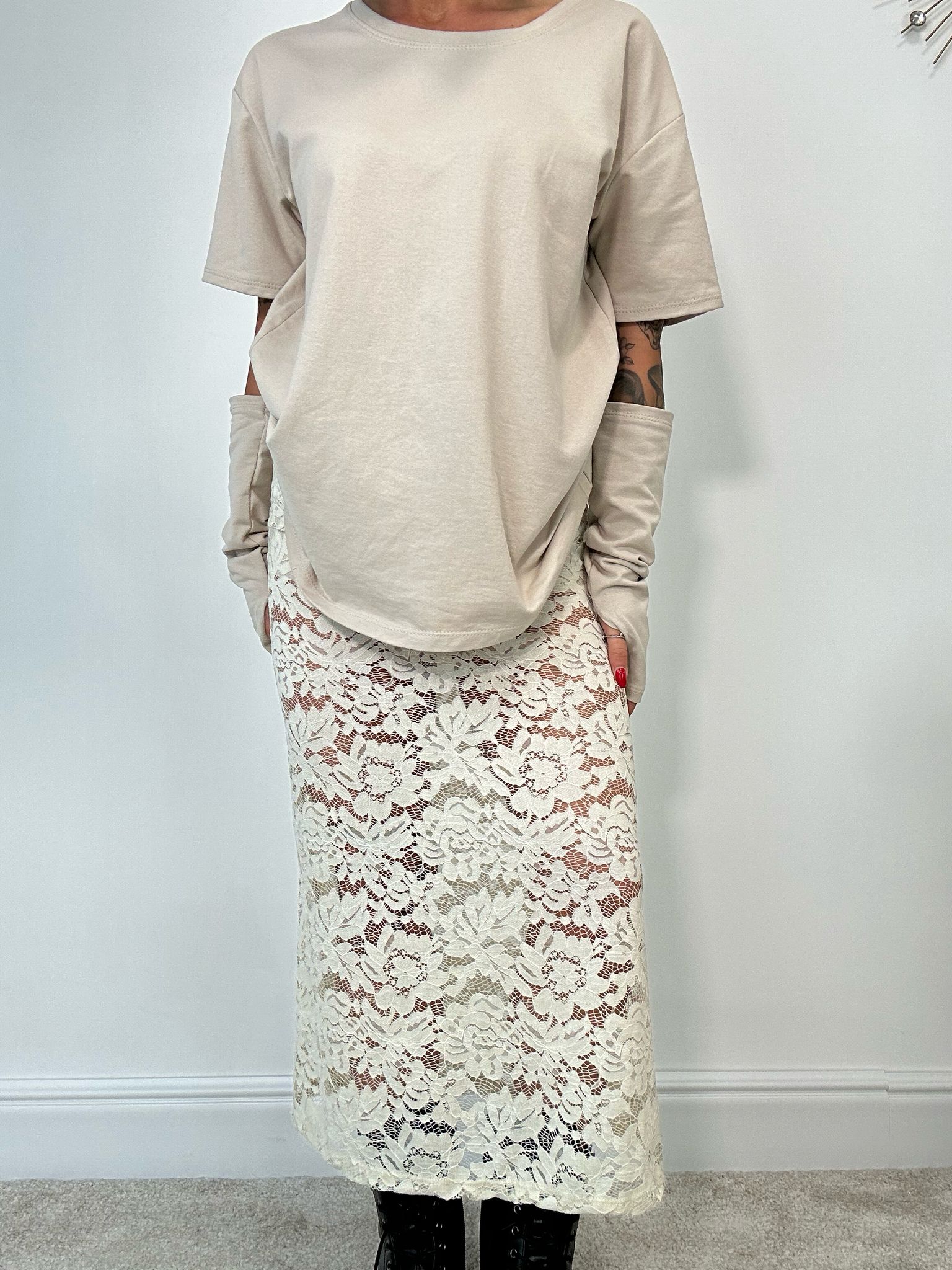 Gonna in pizzo - Beige