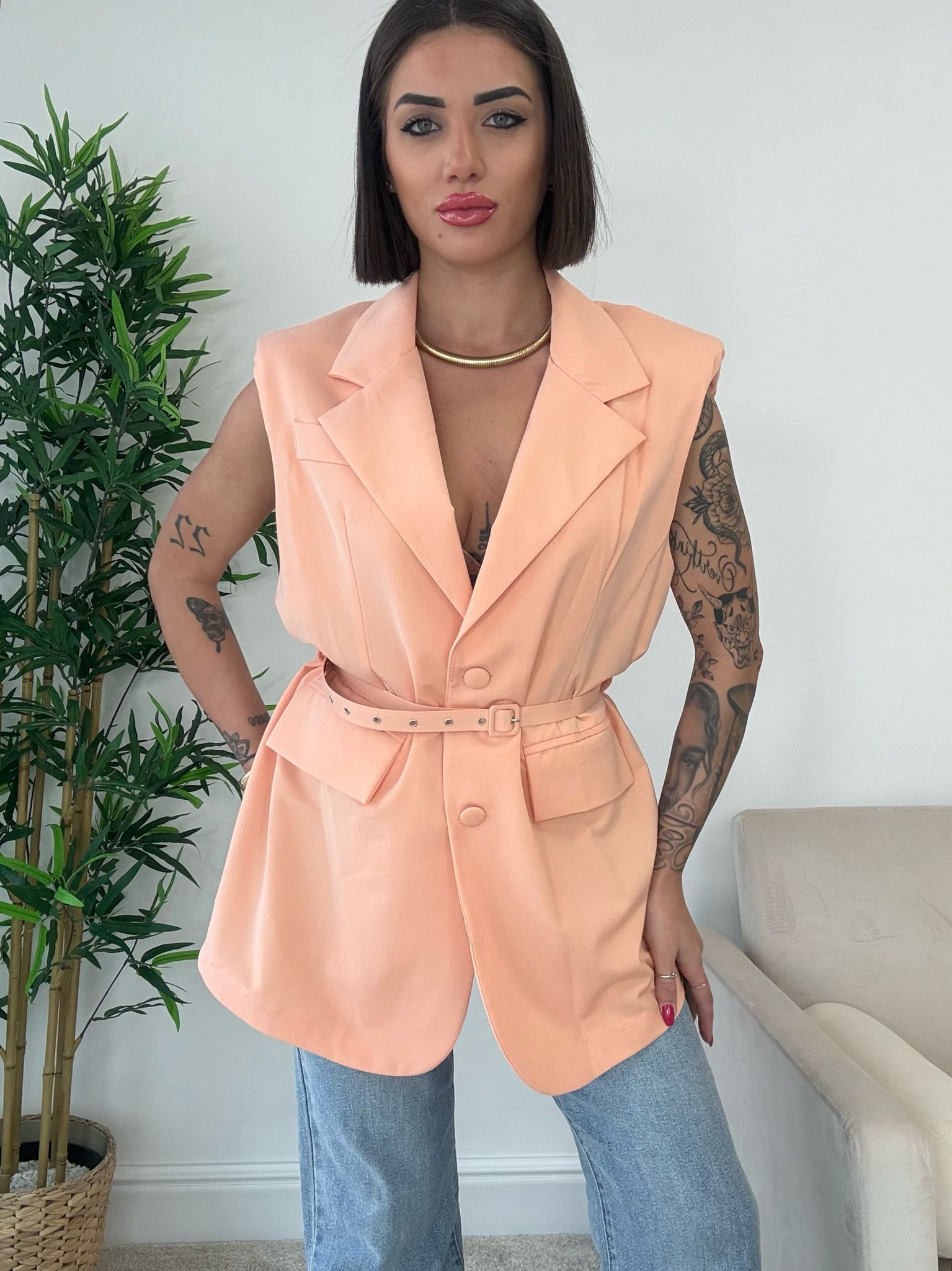 Blazer Smanicato Con Cintura - Pesca