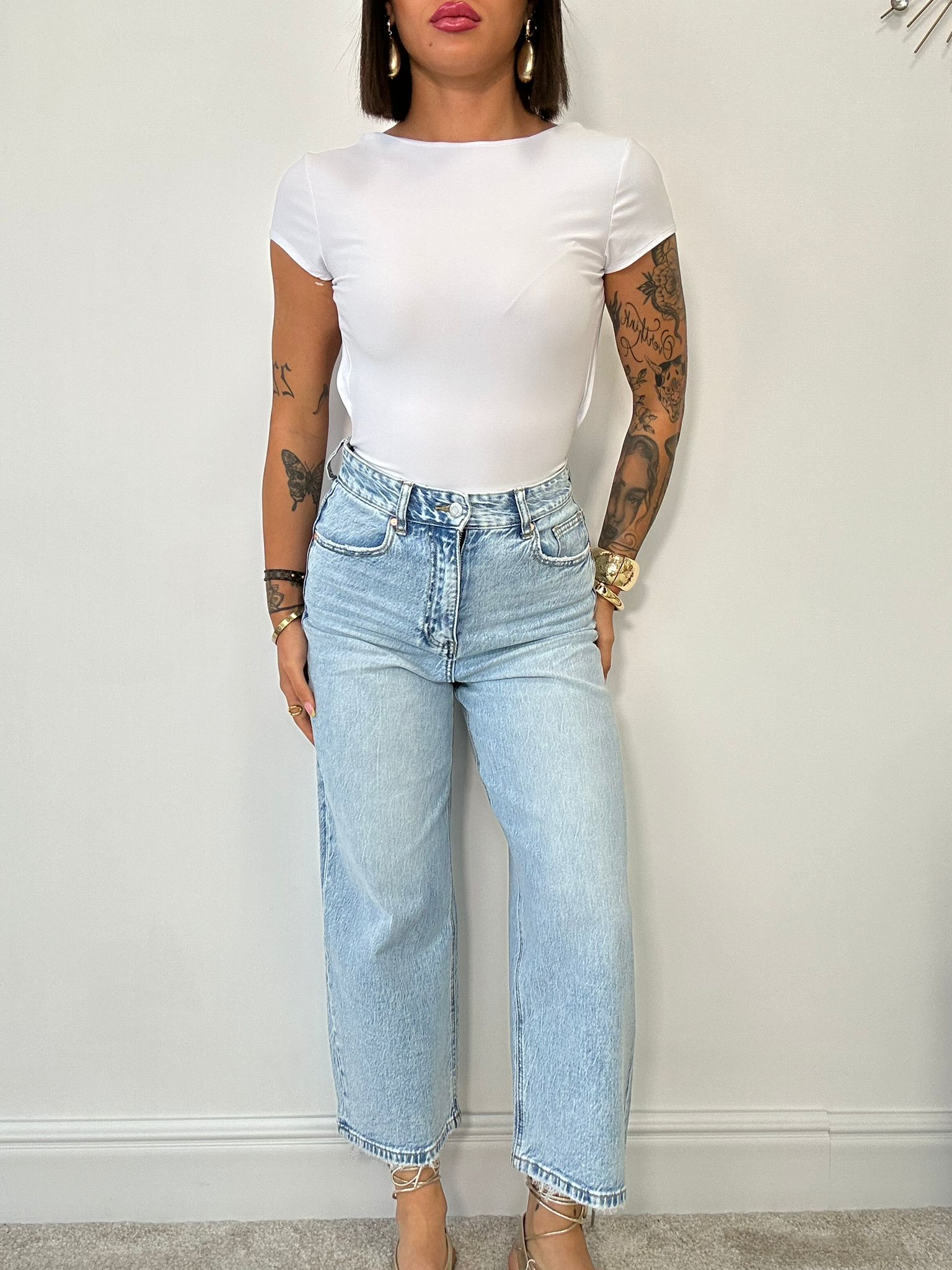 Jeans modello capri a palazzo - Lavaggio chiaro