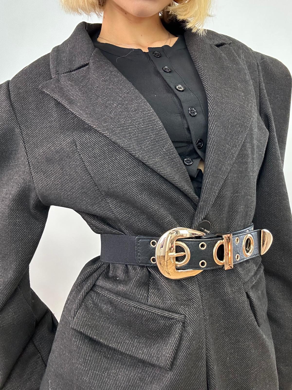 Cintura con elastico e fibbia oro - Nero