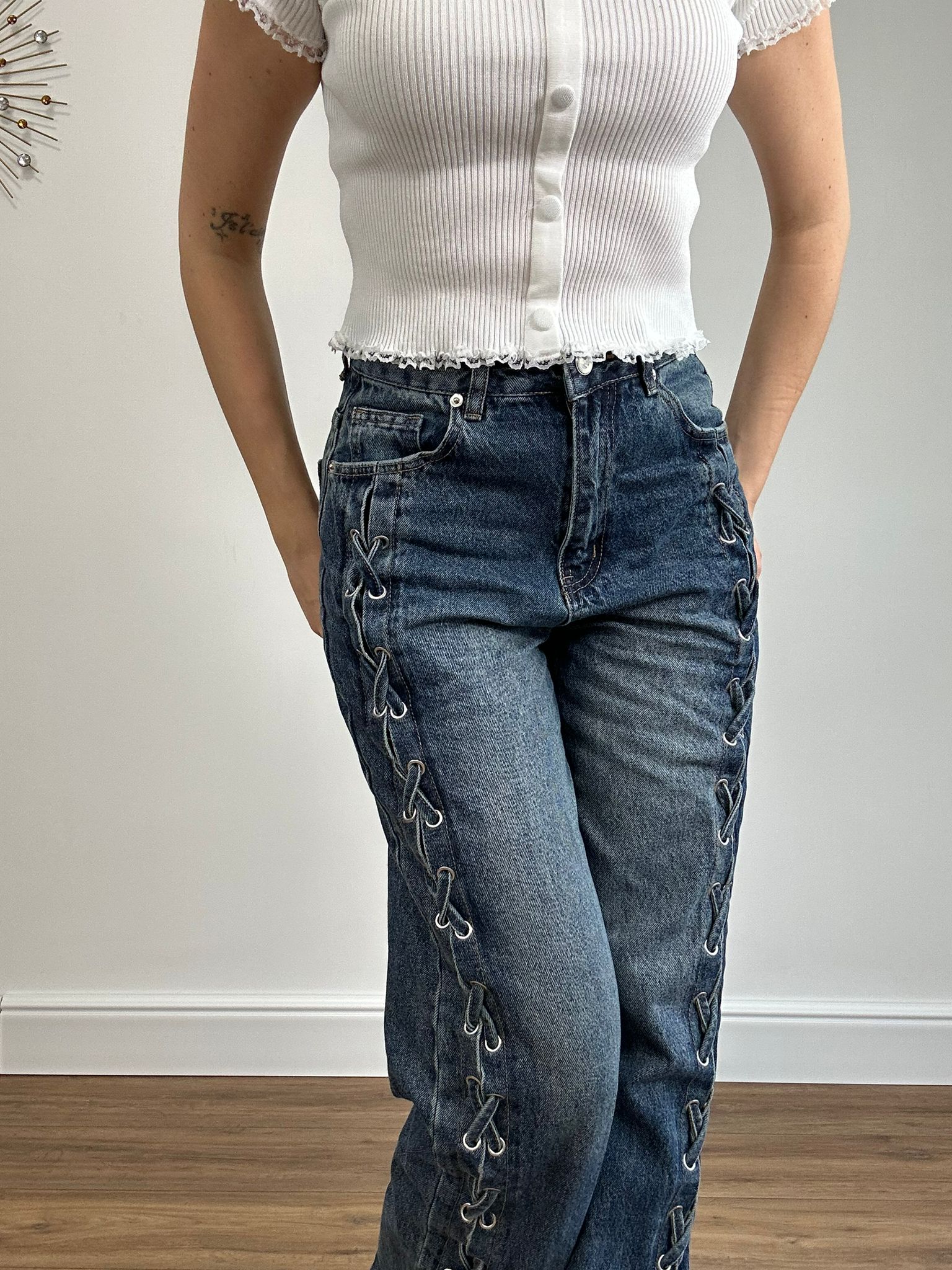 Jeans con lacci F27 - Lavaggio Scuro