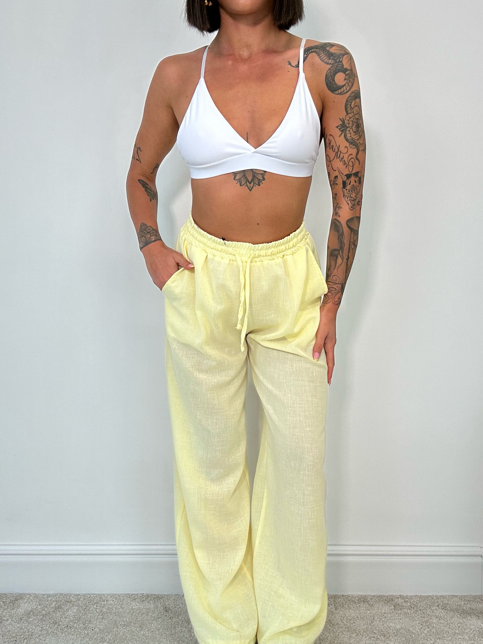 Pantalone in Lino con Laccetti - Giallo