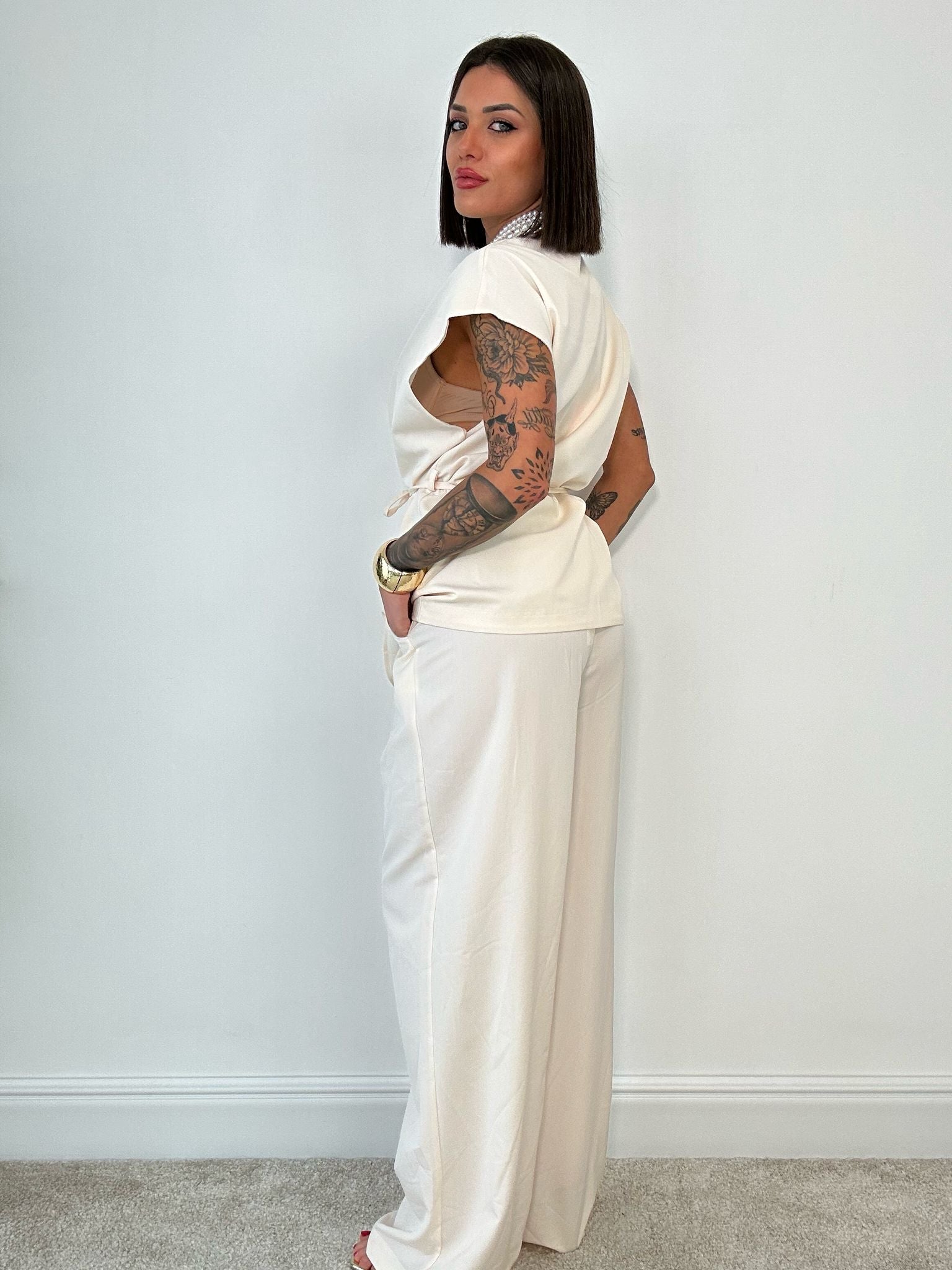 Coordinato Malaga (Giacca Smanicata+ Pantalone) Panna