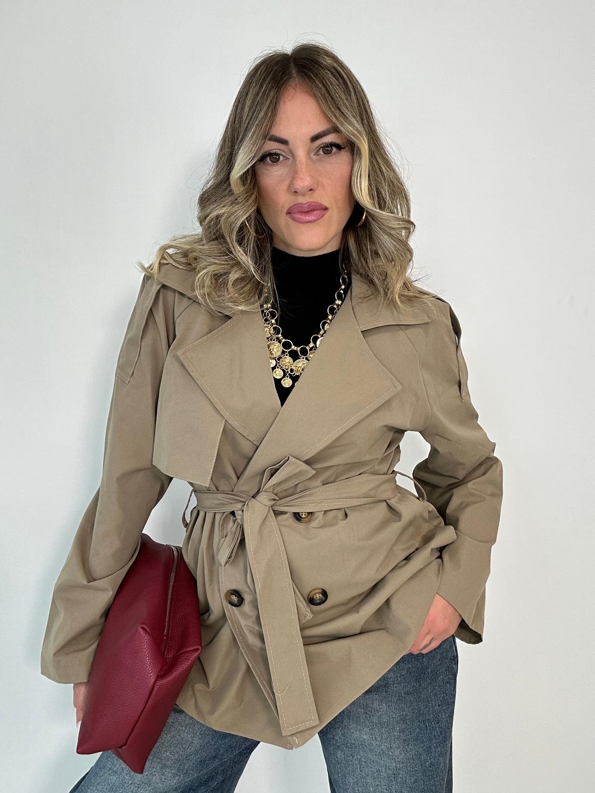 Kurzer Trenchcoat 5909 - Dunkelbeige