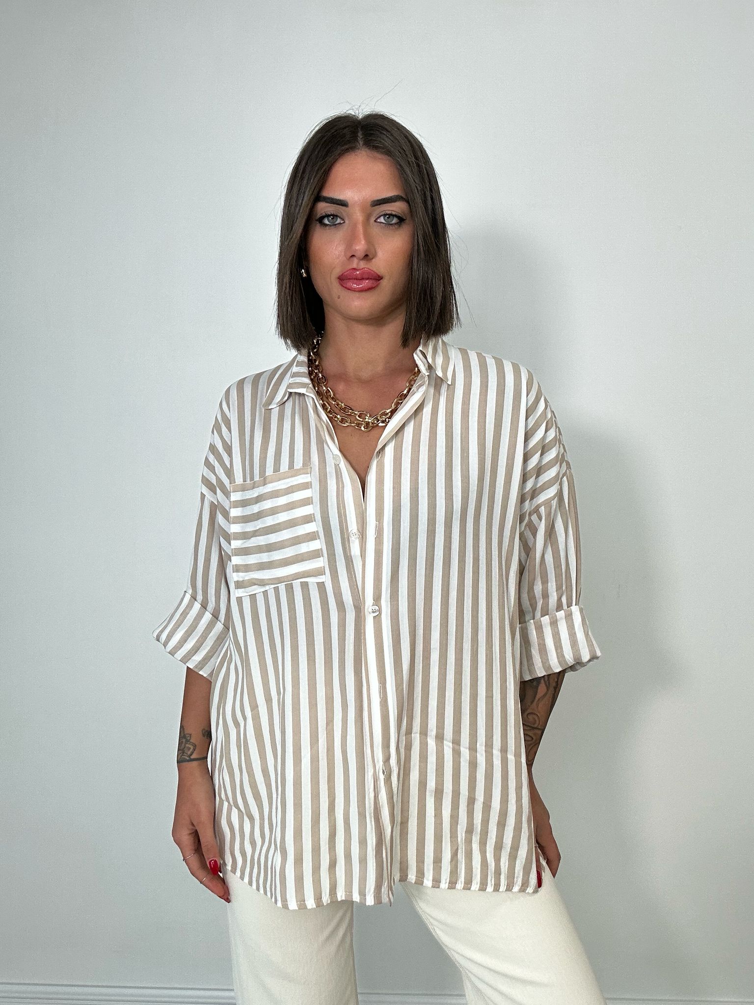 Camicia a righe - Beige
