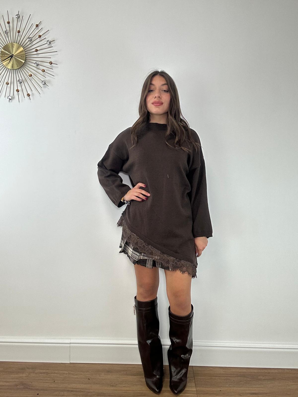 PREORDINE IN ARRIVO 25 NOVEMBRE - Maglione Asimmetrico 25893 - Marrone