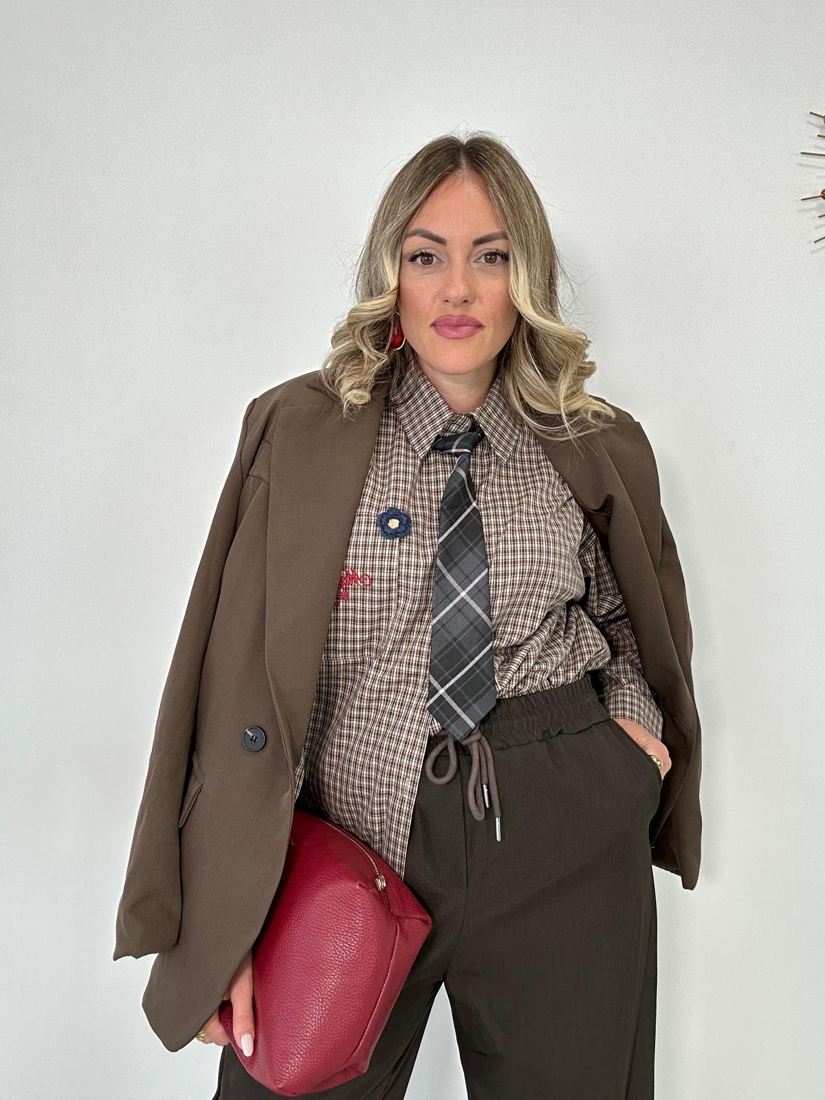 Camicia con cravatta MC930 - Marrone e Blu