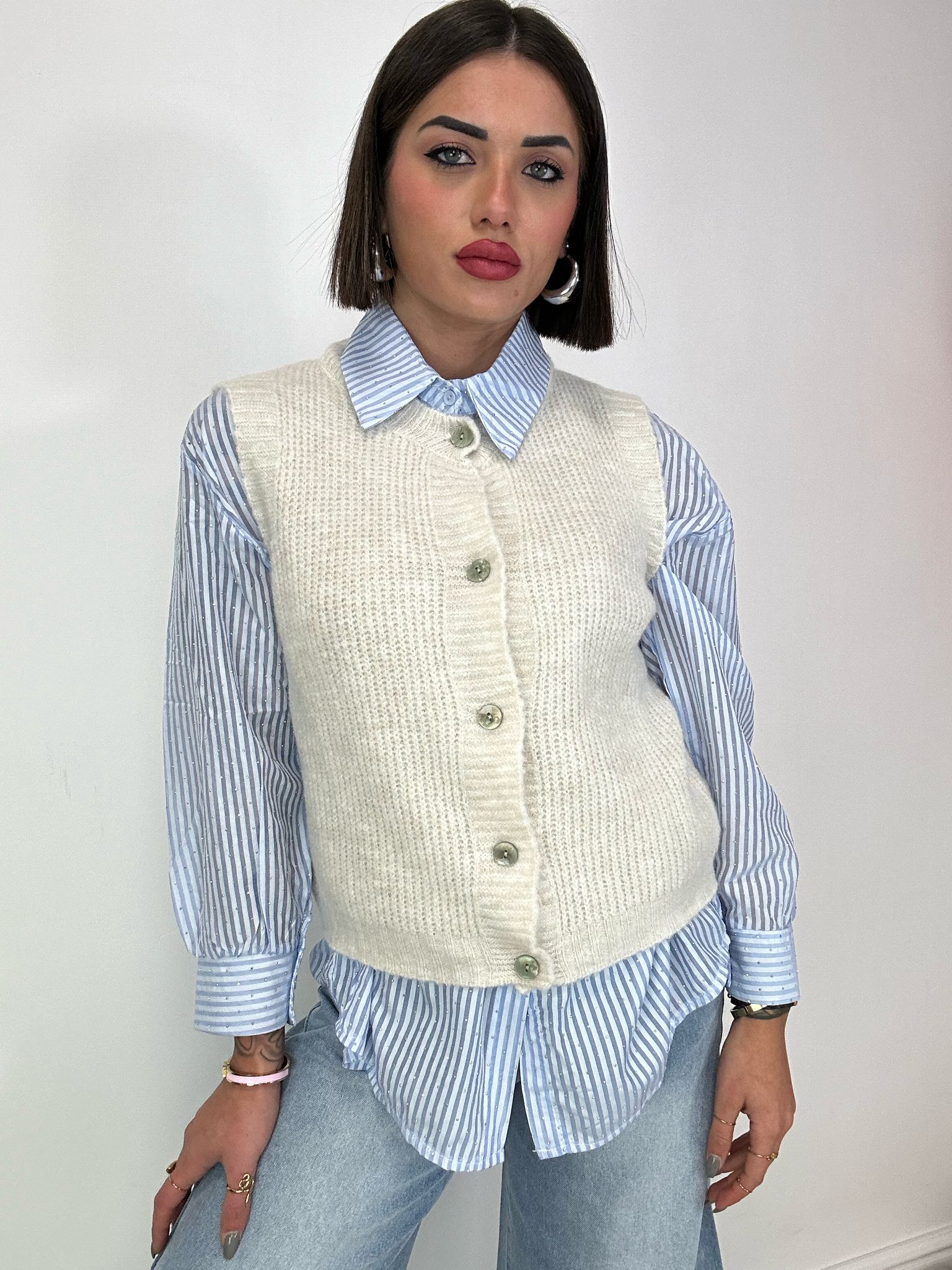 Gilet sans manches à boutons - Beige