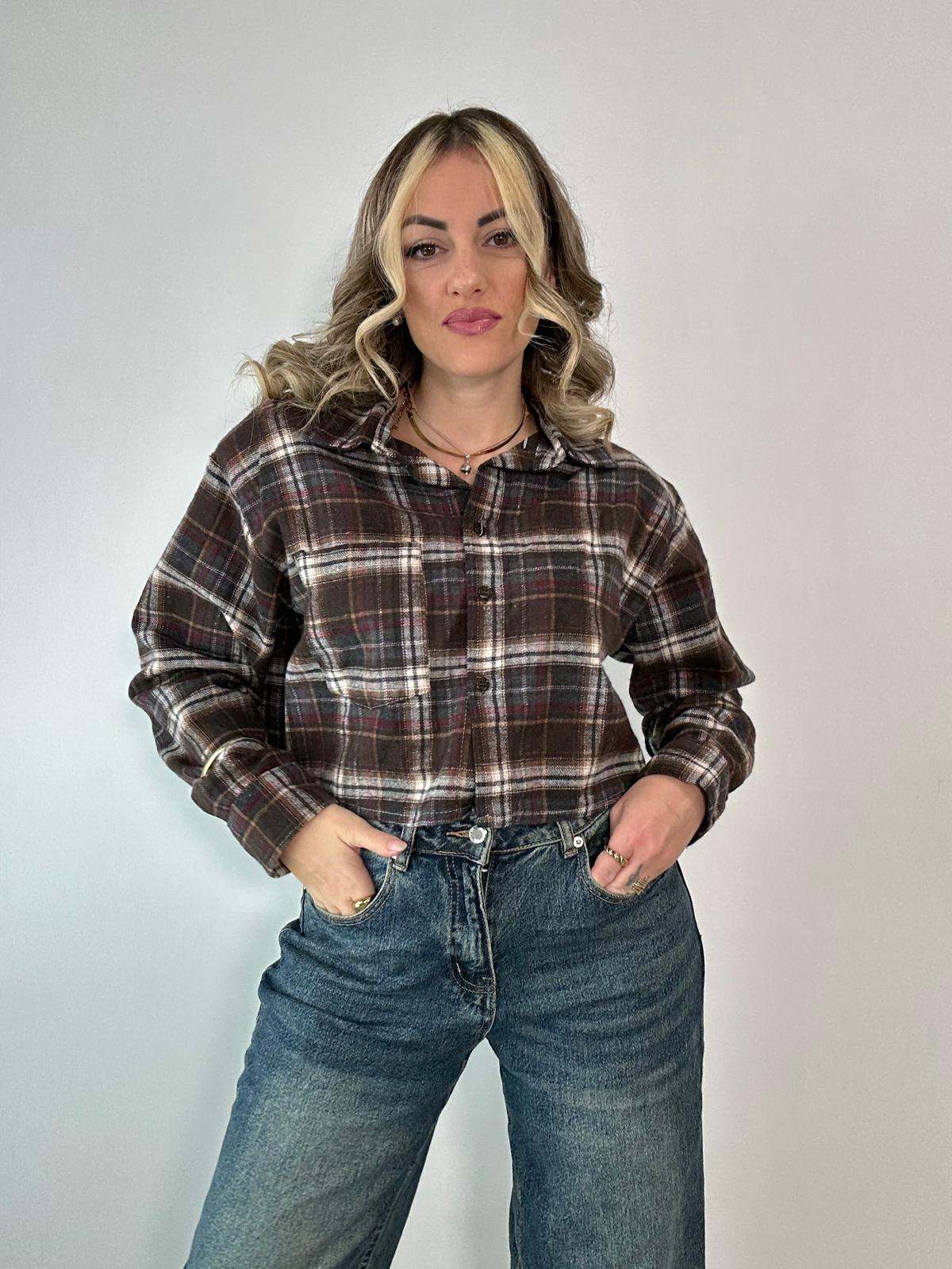 Camicia Scozzese crop 25735 - Marrone