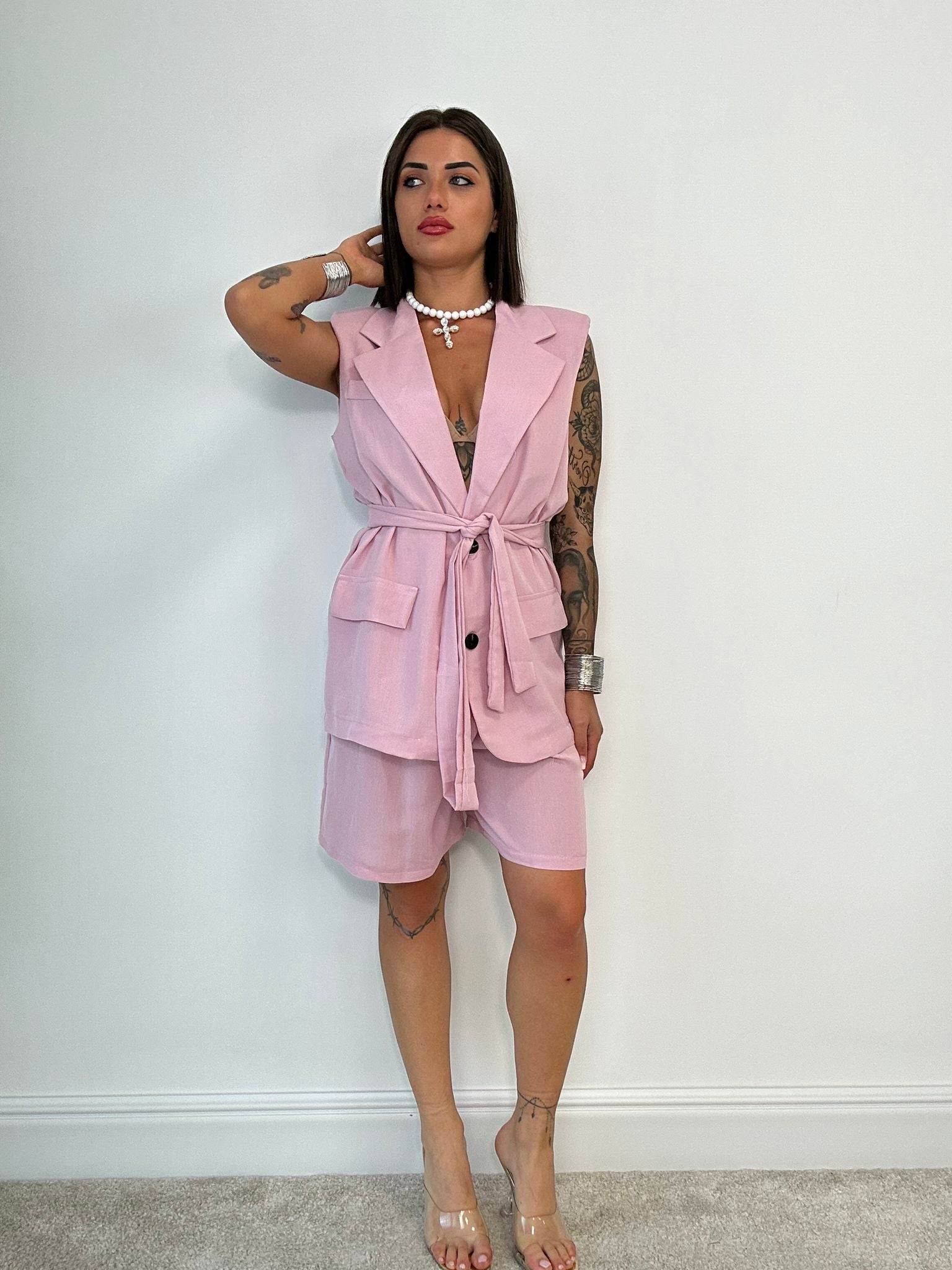 Coordinato Tropea (Blazer Smanicato + Bermuda) Rosa