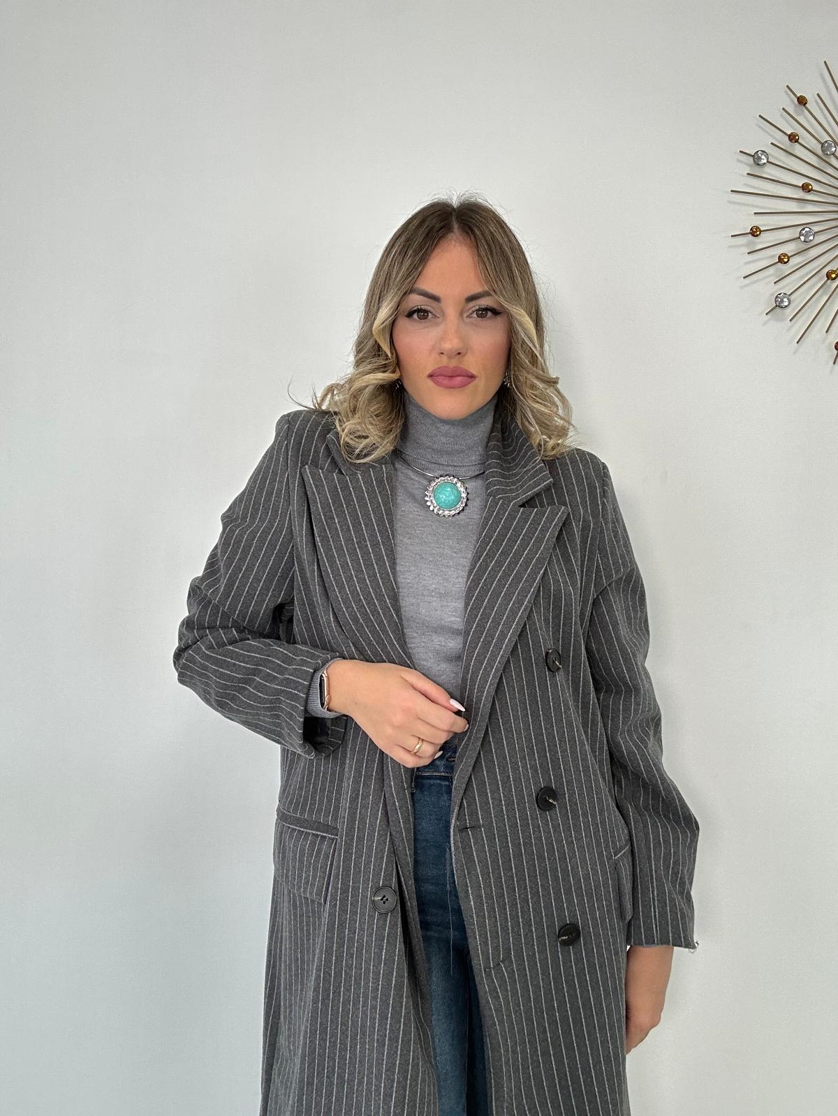Cappotto gessato grigio M13016