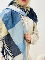 Maxi sciarpa con frange - Blu e Beige - AC127