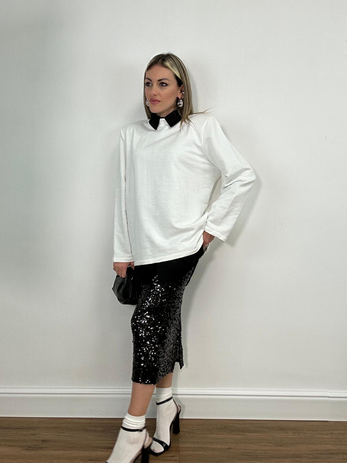 Gonna Longuette con Paillettes 6656 - Nero