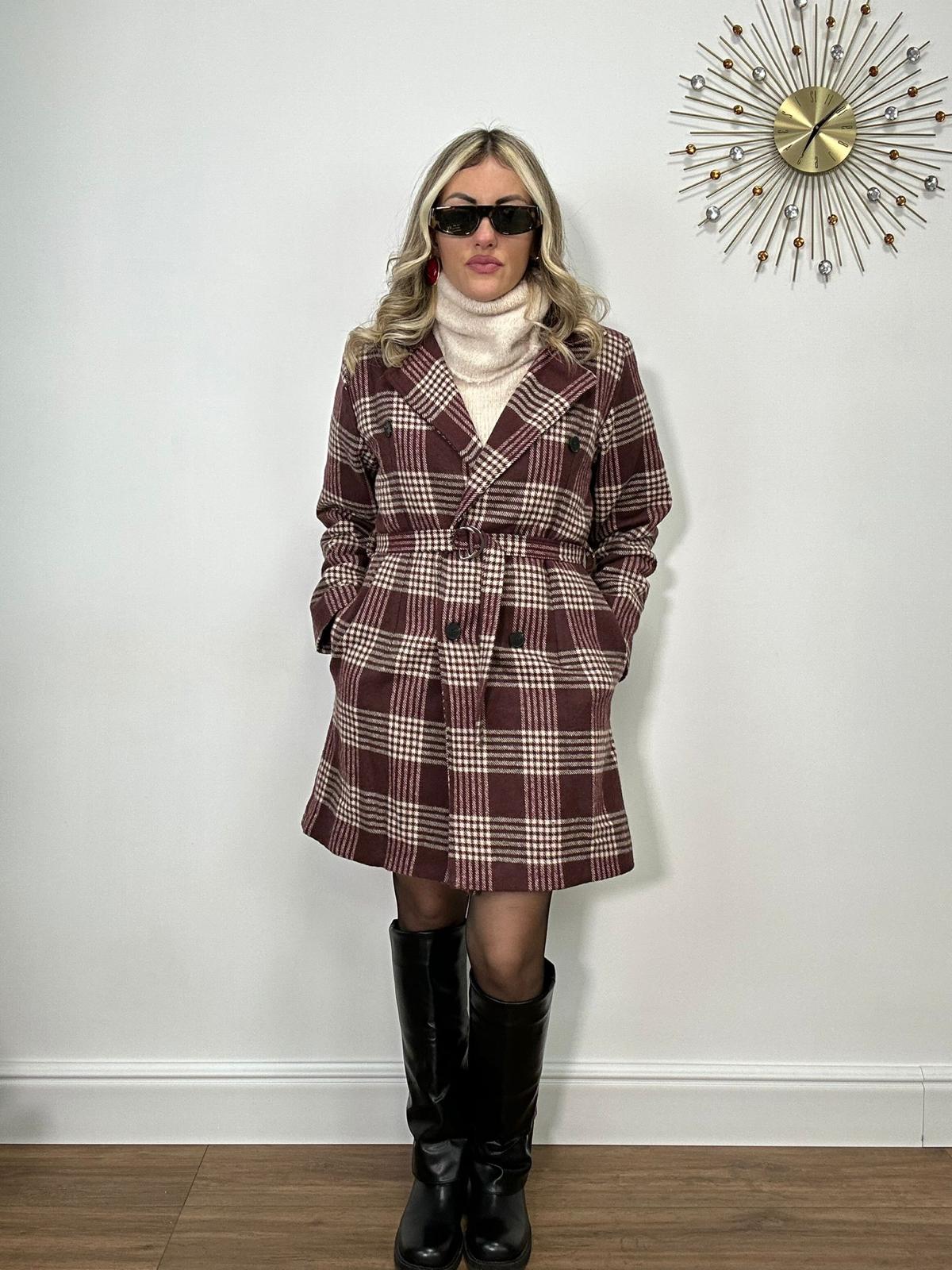 Cappotto a Quadri 0025 - Panna e Bordeaux