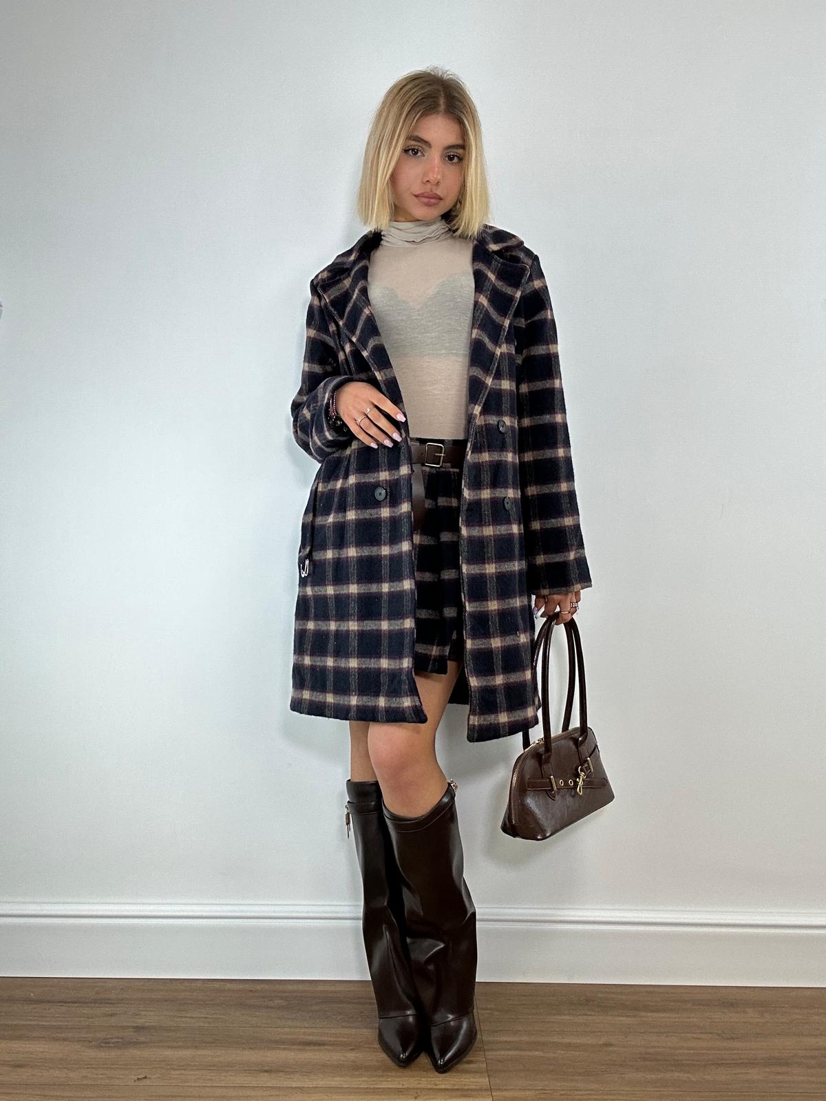 Cappotto a Quadri 0025 - Blu e Prugna