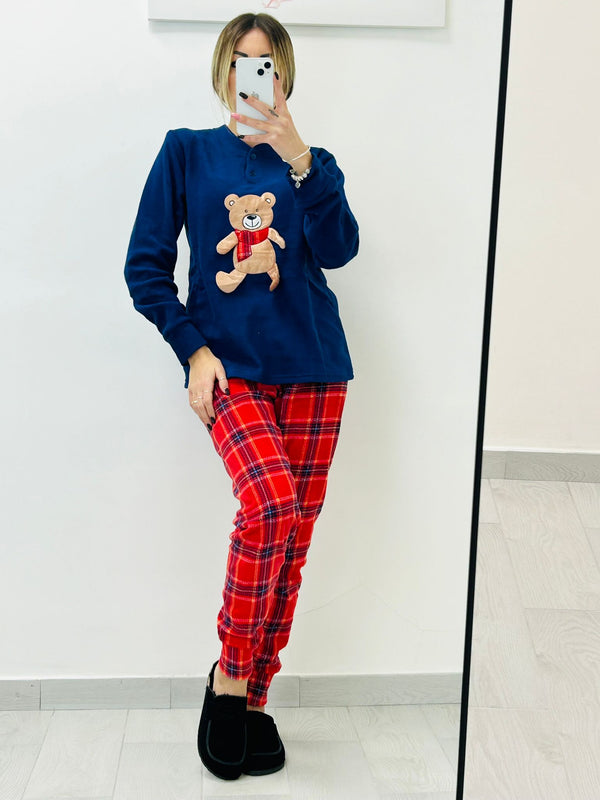 Pigiama Bear in Micro Pile - Blu - FR3915