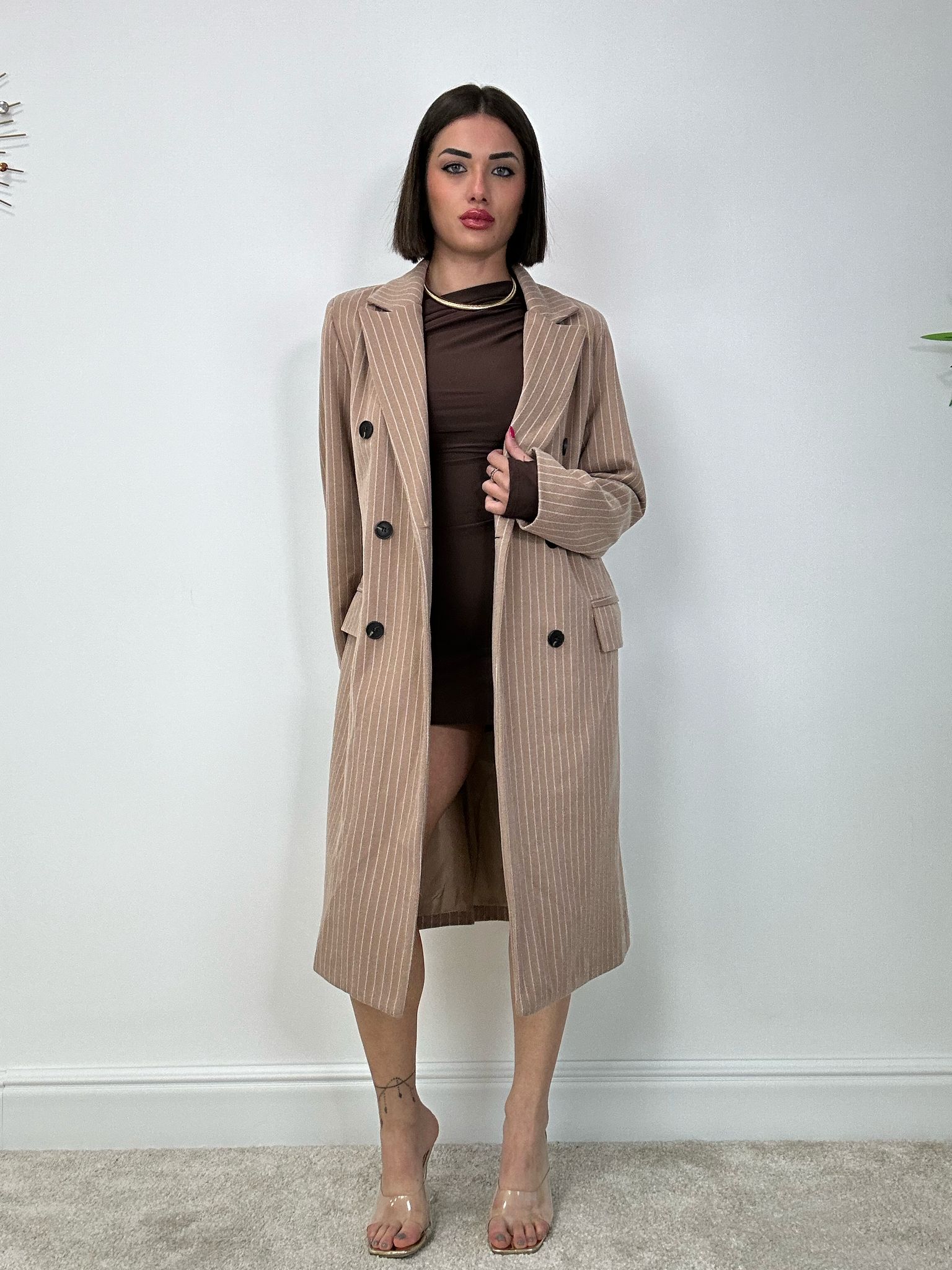 Manteau Praga à fines rayures - Camel