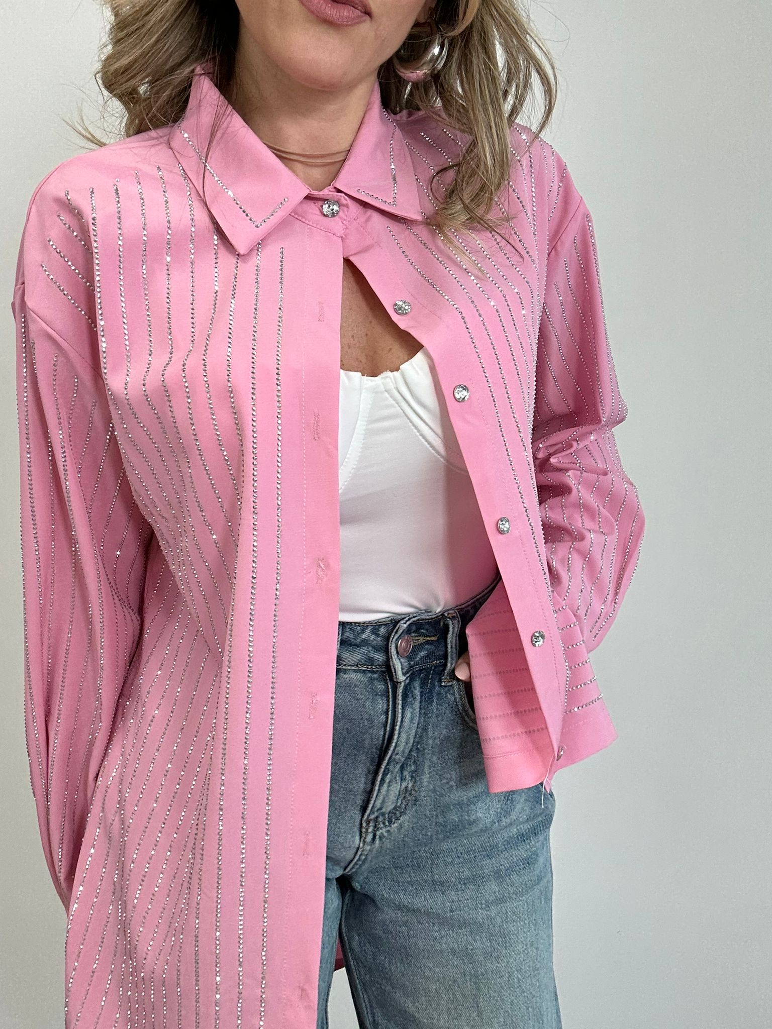 Camicia con strass argento - Rosa