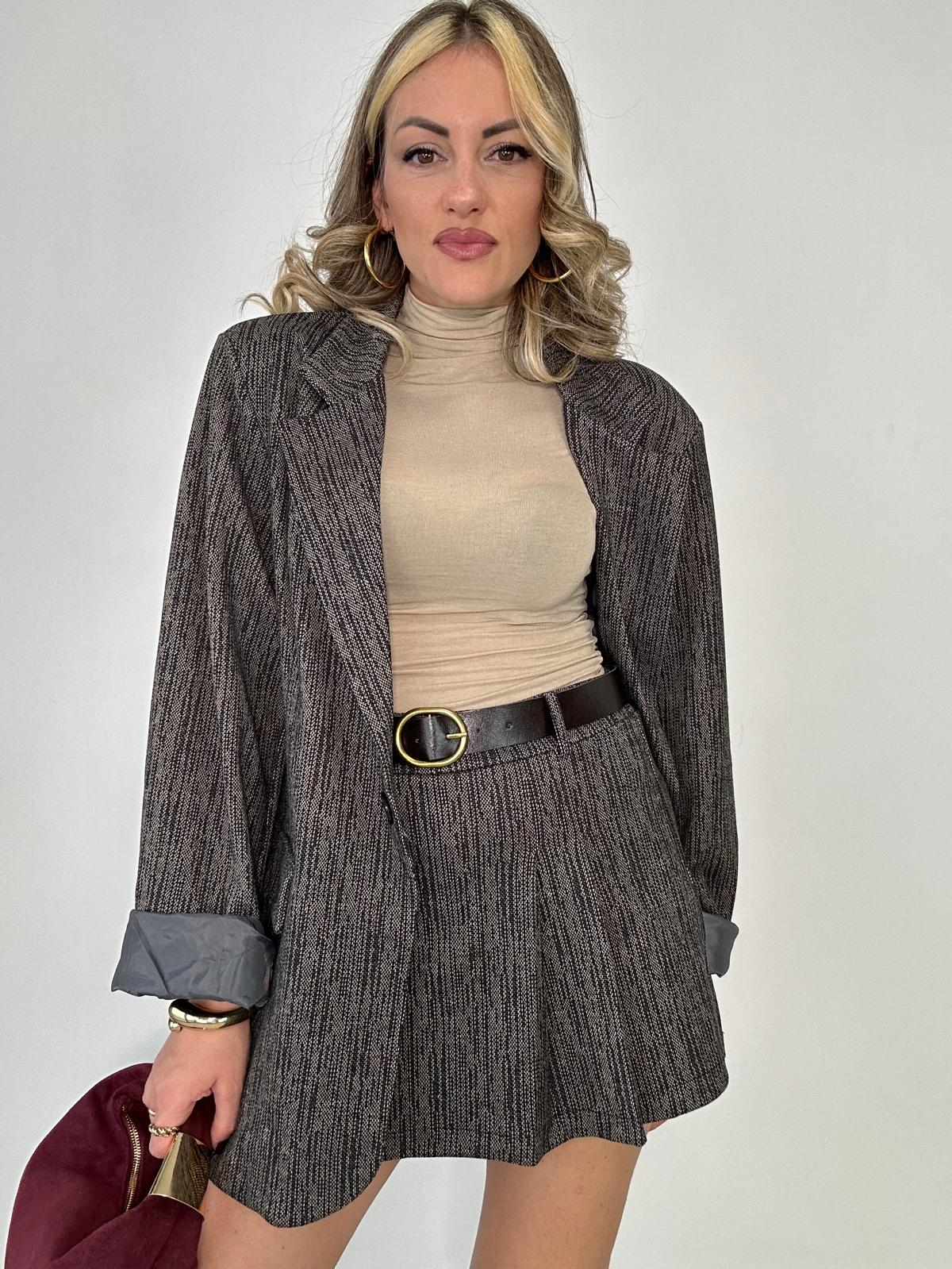 Coordinato Pied de Poule (Blazer + Gonna Pantaloncino) Nero