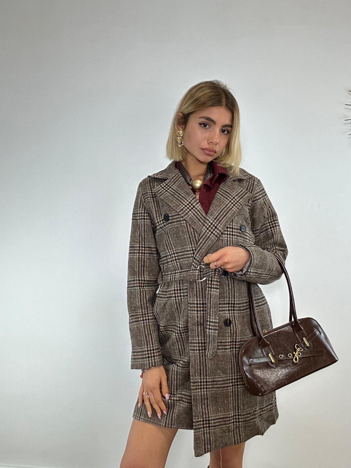 Cappotto a Quadretti 0025 - Beige e Nero