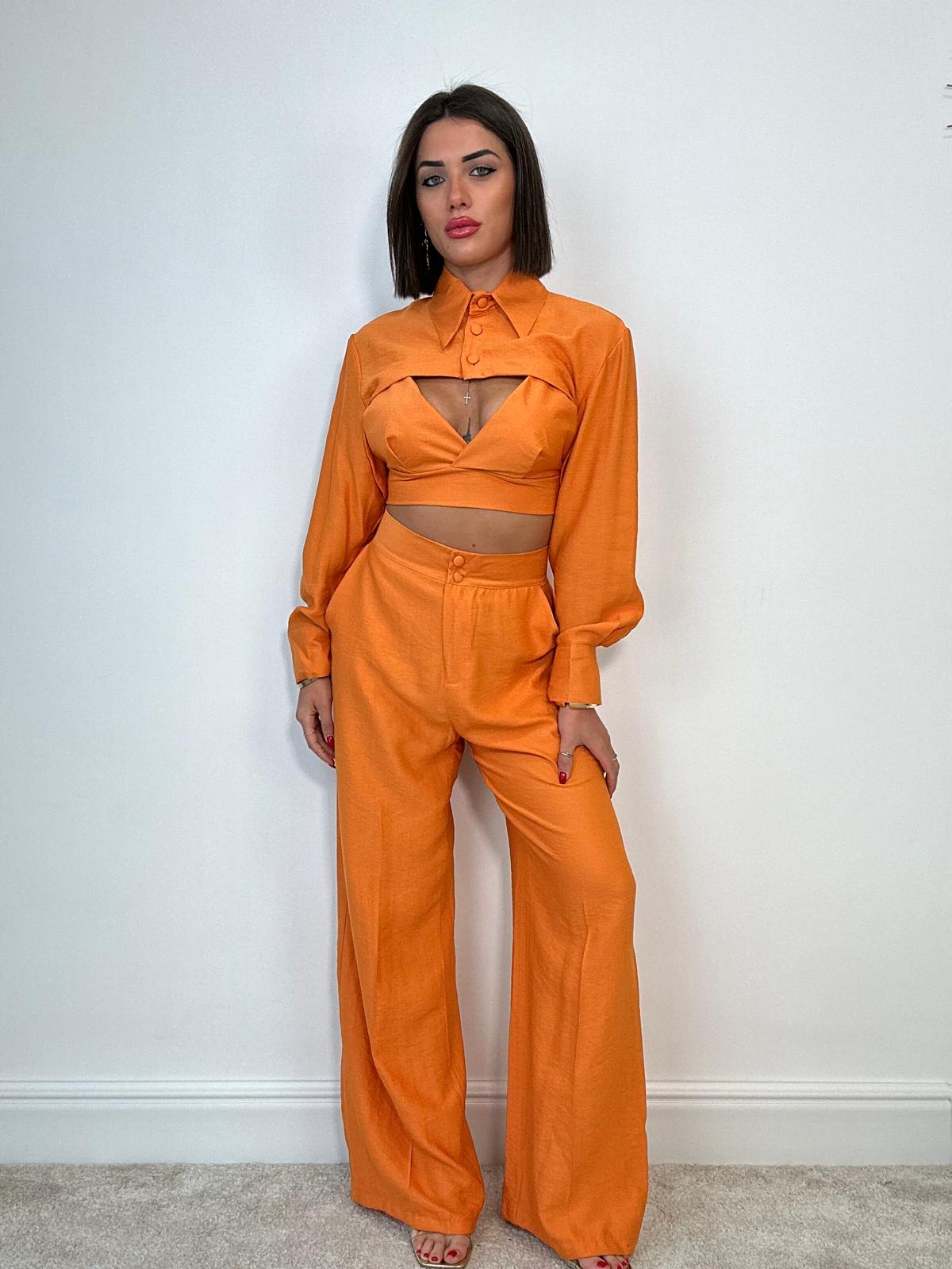 Coordinato Malibù (Camicetta Crop + Bralette + Pantalone) Arancione