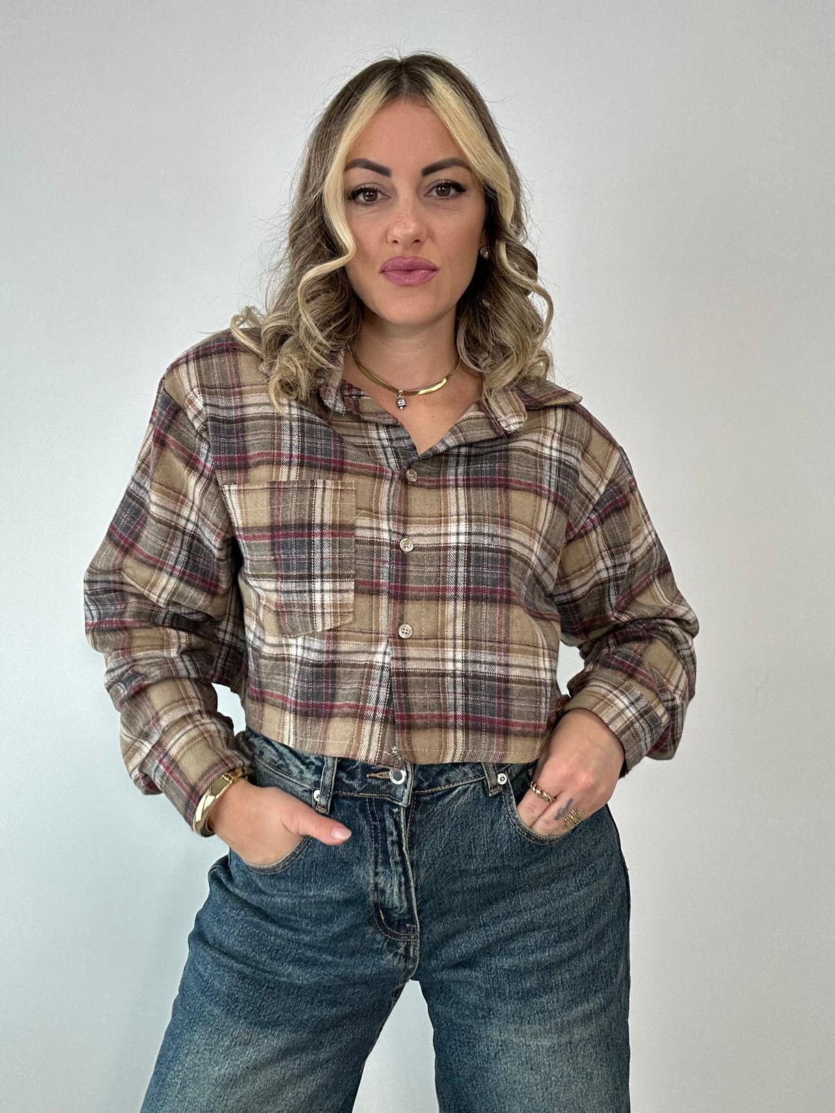 Camicia Scozzese crop 25735 - Beige