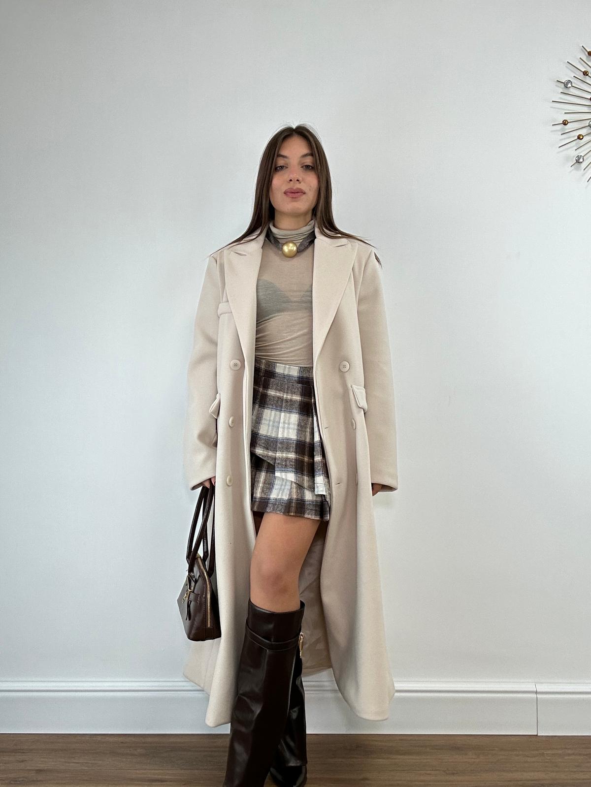 Gonna a quadri 25755 - Panna e Marrone