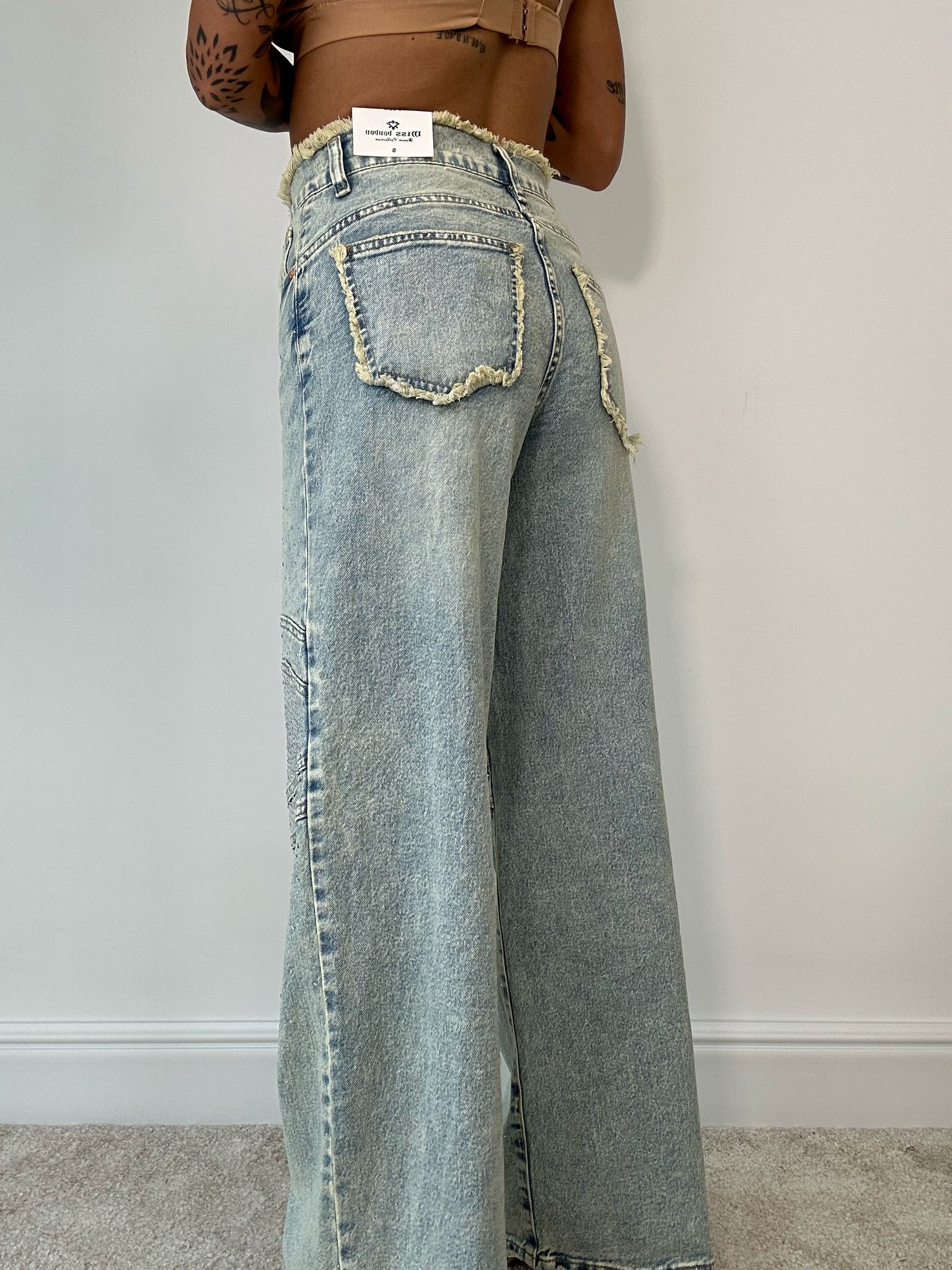 Jeans a palazzo con strass - Sabbiato