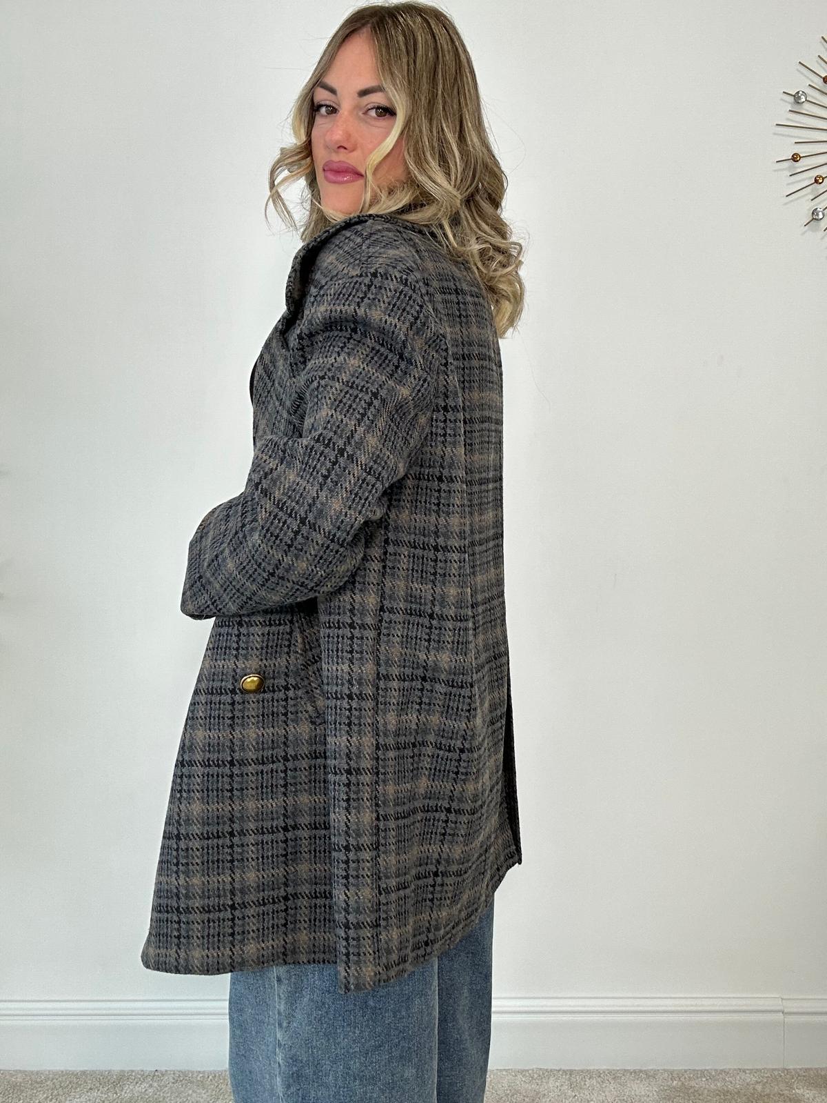 Giacca a Cappotto Pied De Poule 6377 - Fondo Grigio