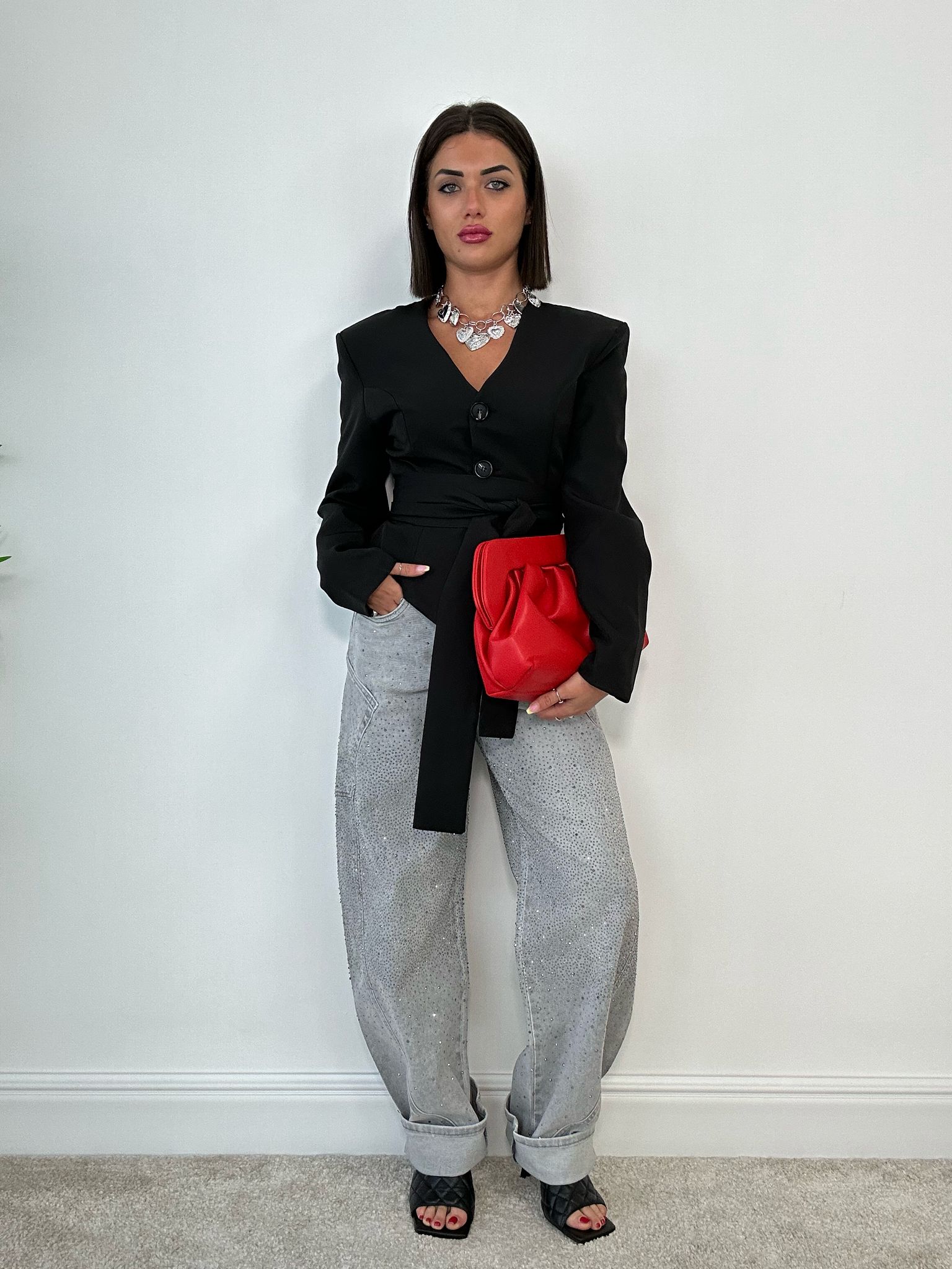 Jeans Wide Balloon Brillantinato - Grigio Chiaro