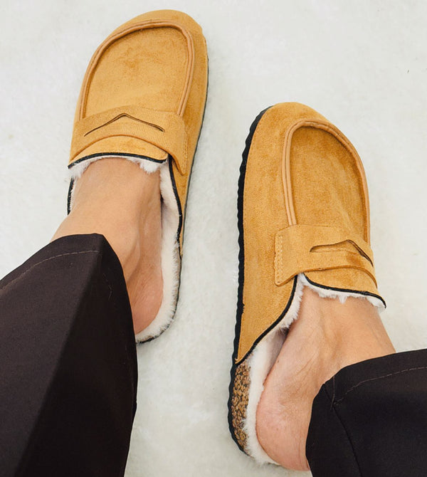 Slippers basse con ecopelliccia interna - Camel - SC50
