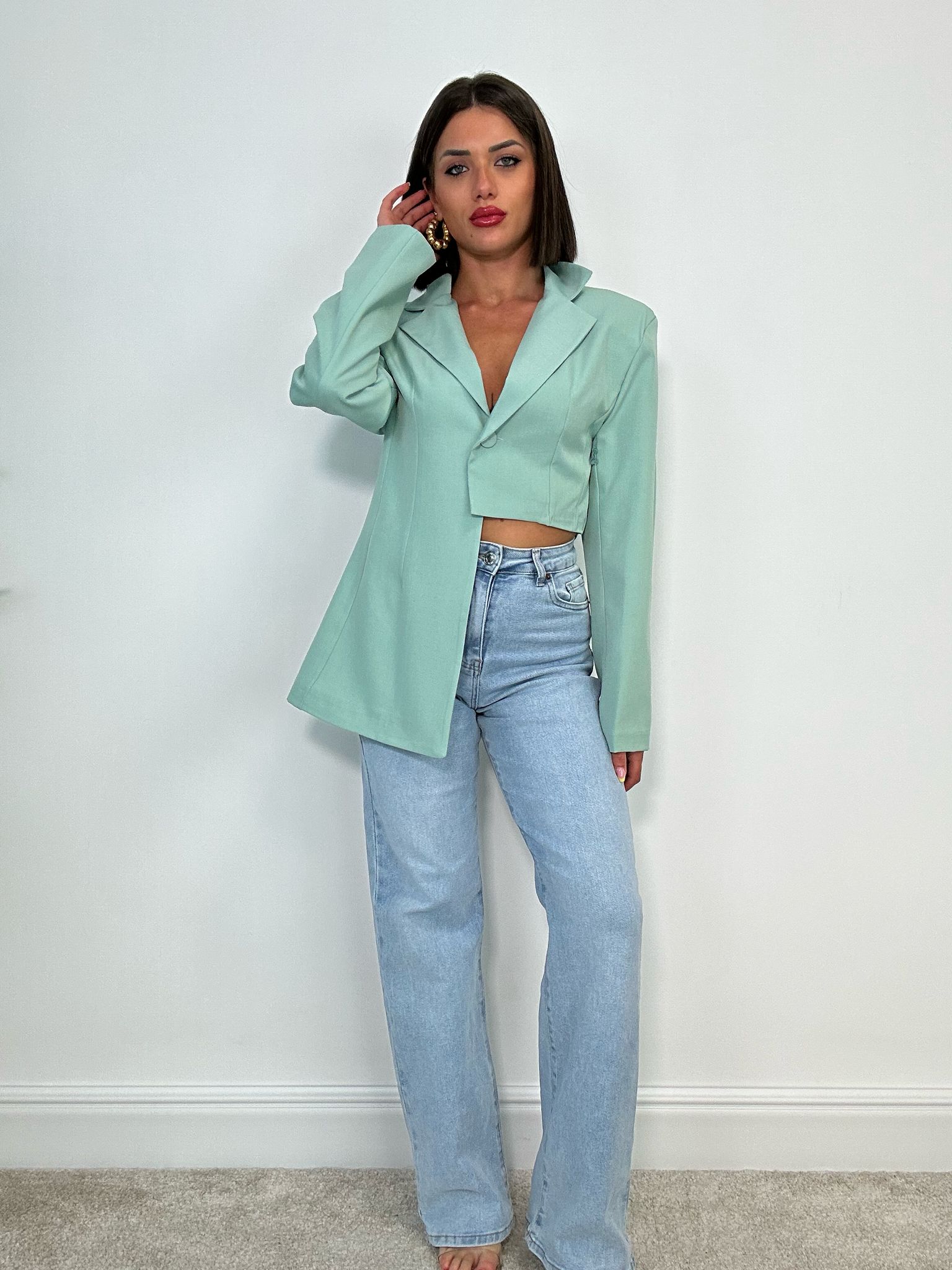 Blazer Crop Asimmetrico - Verde Acqua