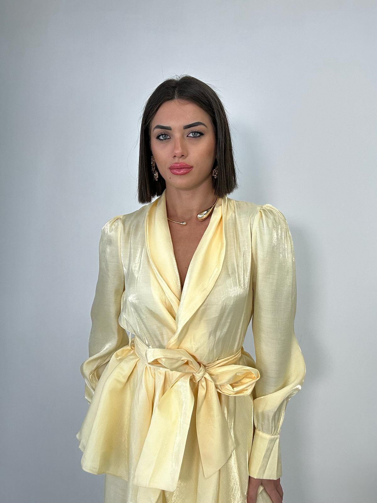 Coordinato Satinato (Blusa + Pantalone) Giallo