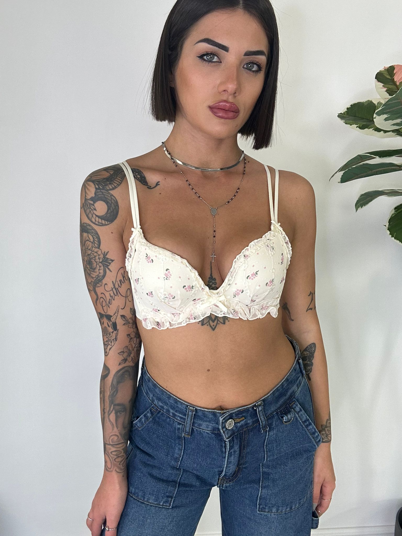 Bralette con fiorellini - Panna