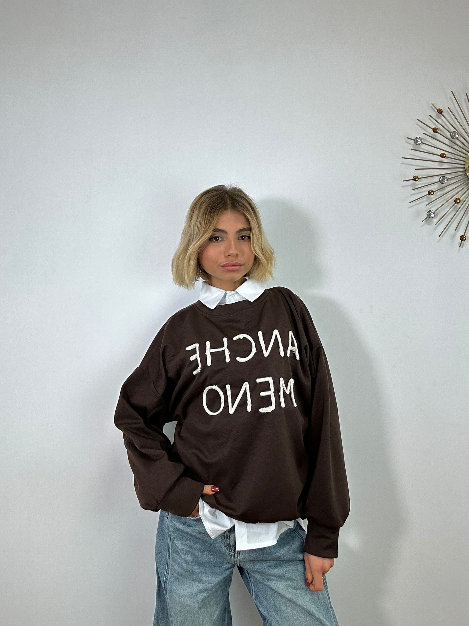 Felpa "Anche Meno" M6023 - Marrone