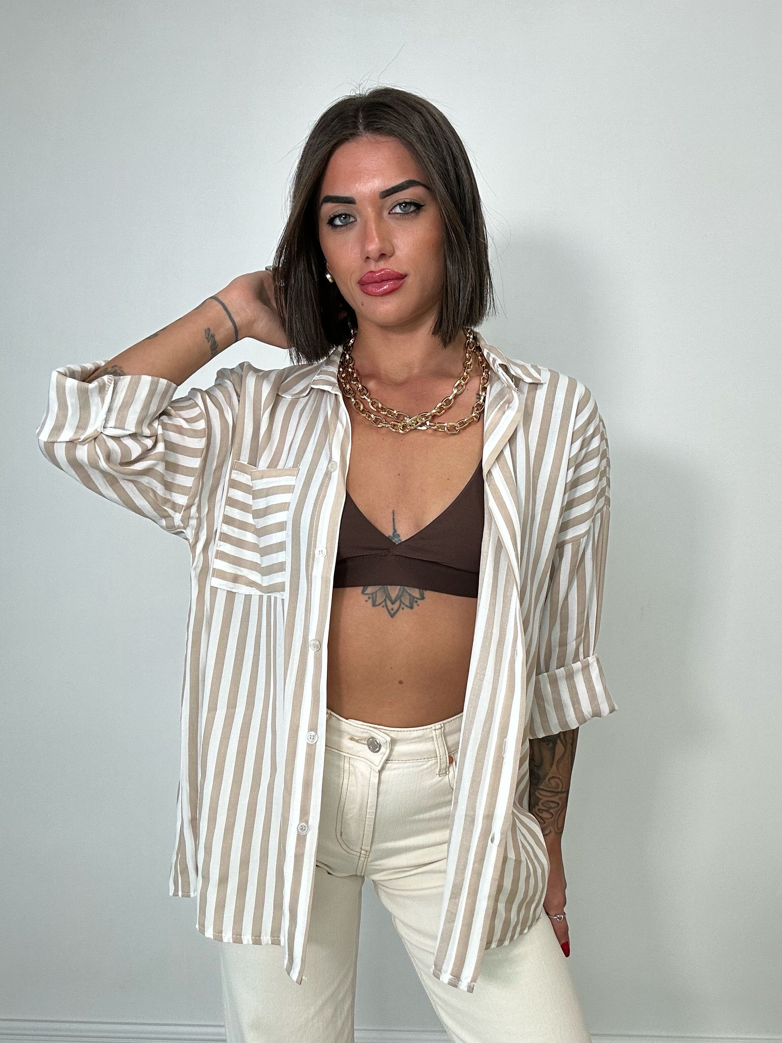 Camicia a righe - Beige