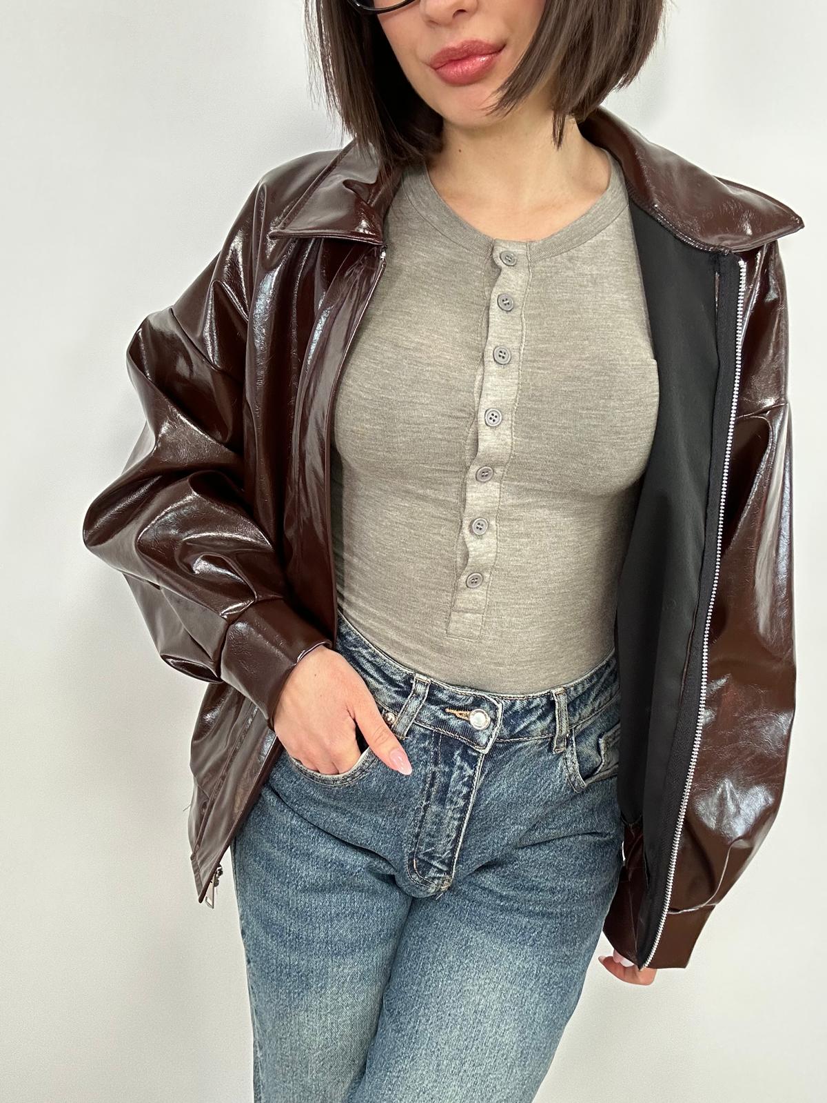 Giacca effetto pelle lucido 5911 - Marrone