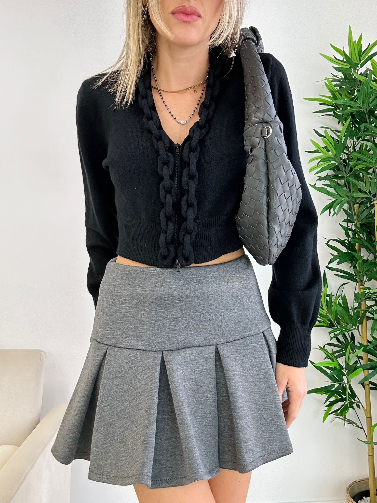 Cardigan court en maille torsadée - Noir