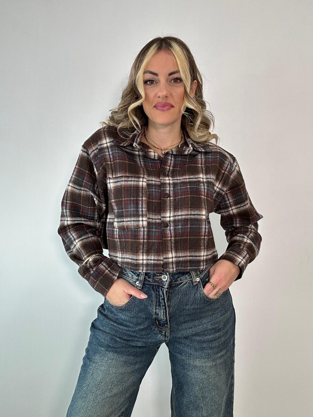 Camicia Scozzese crop 25735 - Marrone