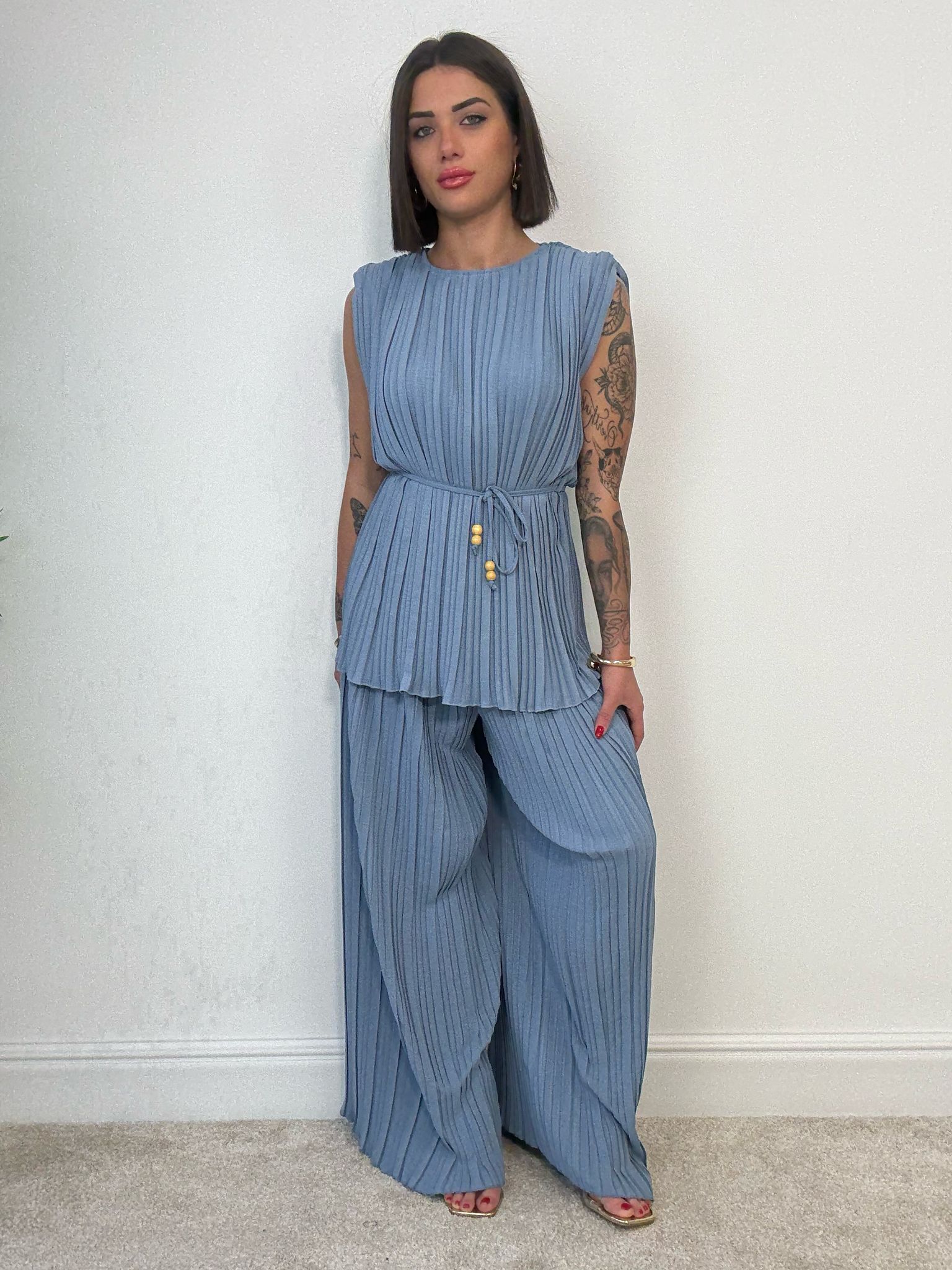 Coordinato Plissettato (Blusa + Pantalone) Carta da Zucchero