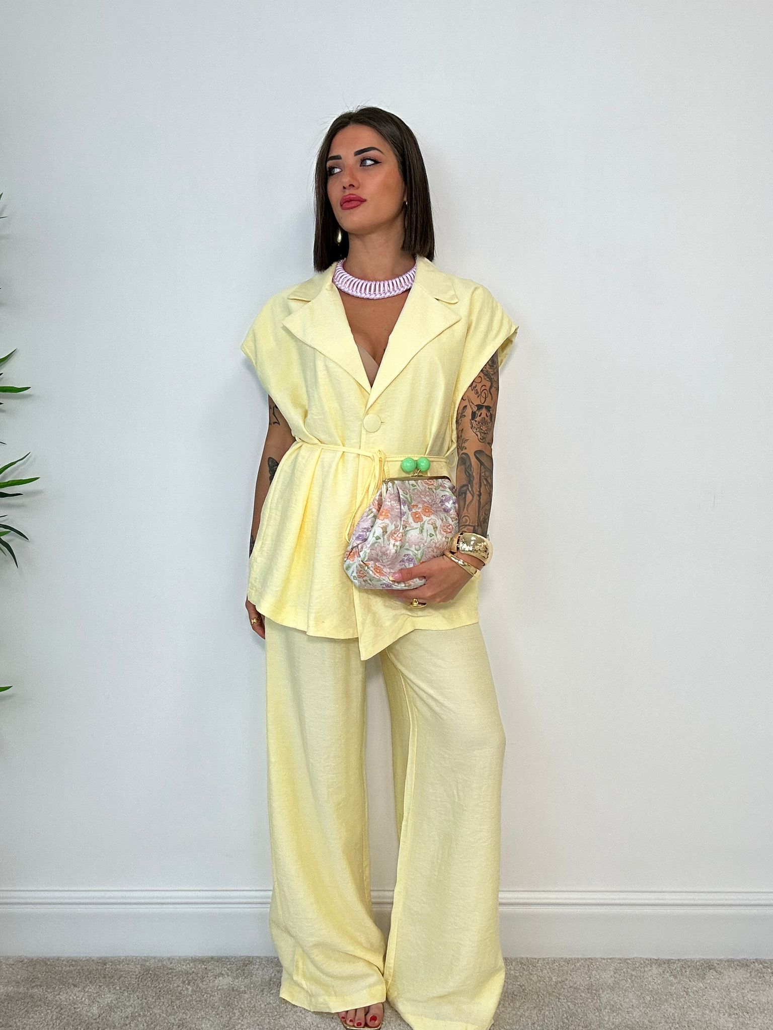 Coordinato Bahamas (Giacca Smanicata + Pantalone) Giallo