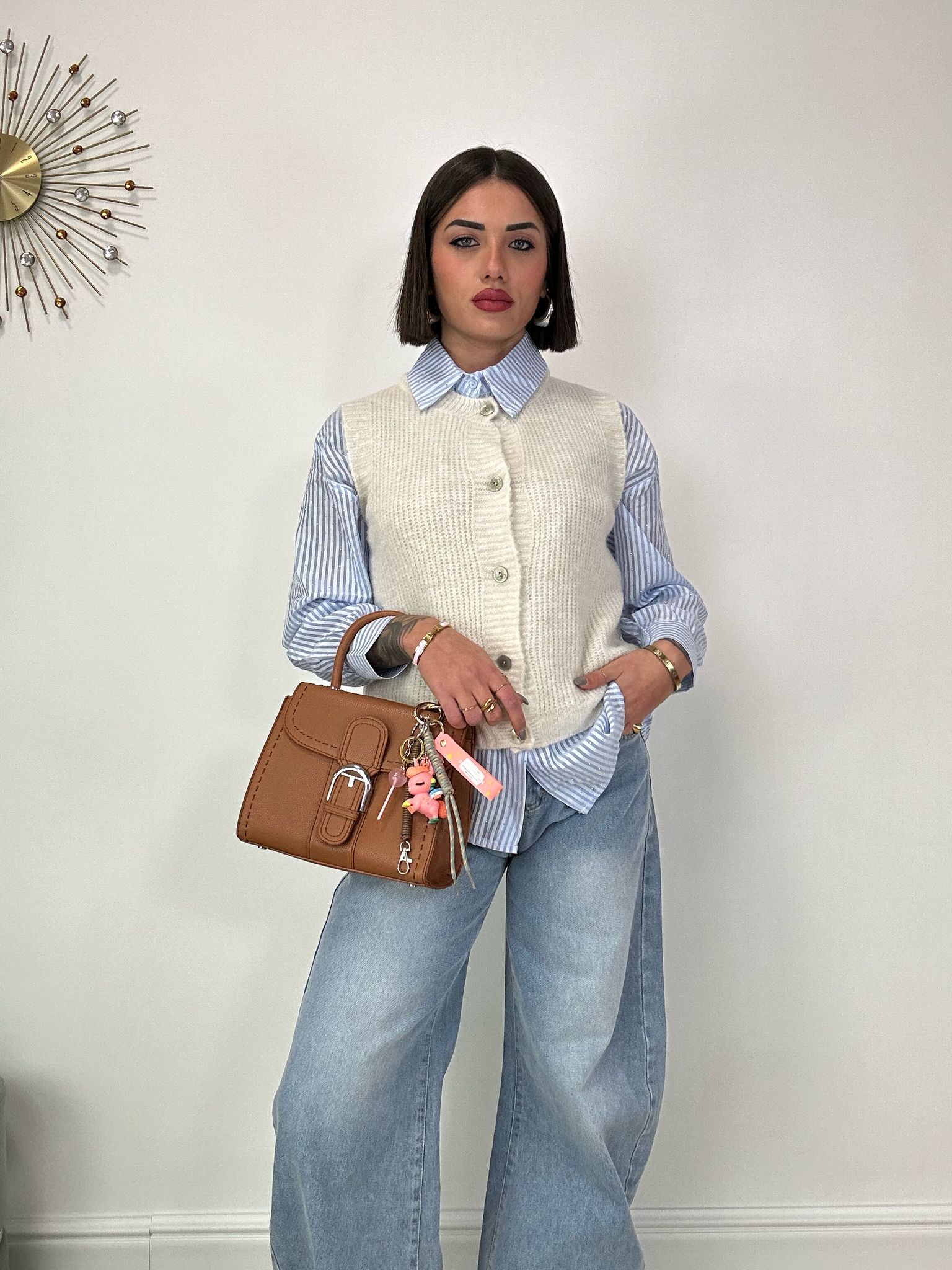 Gilet sans manches à boutons - Beige