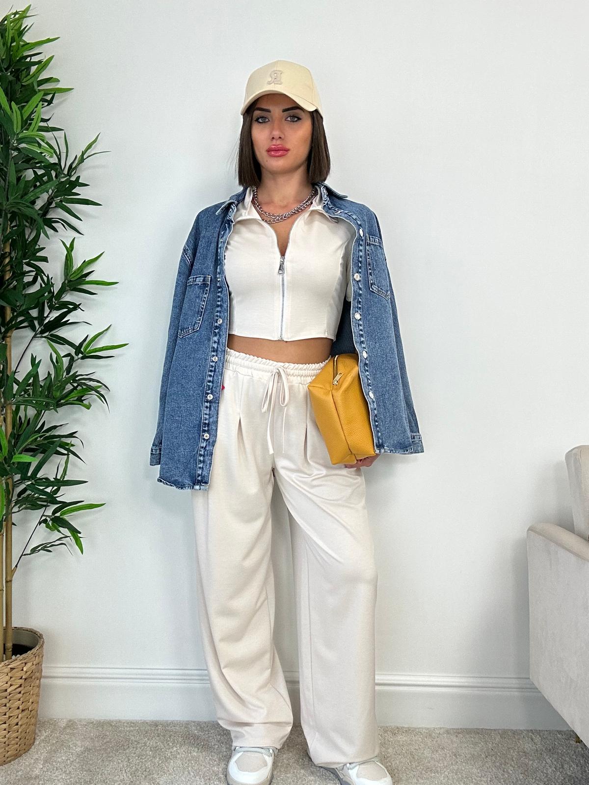 Ensemble survêtement Brenda (sweat-shirt court + pantalon) Crème