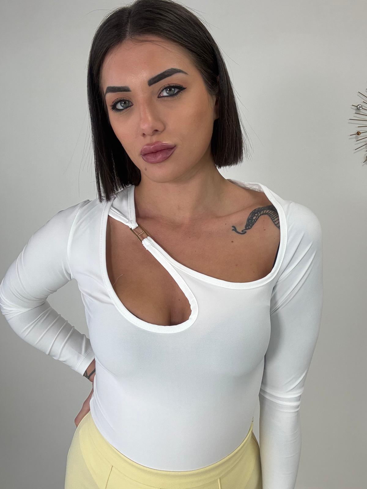 Body Con Scollo e Dettaglio Oro - Bianco