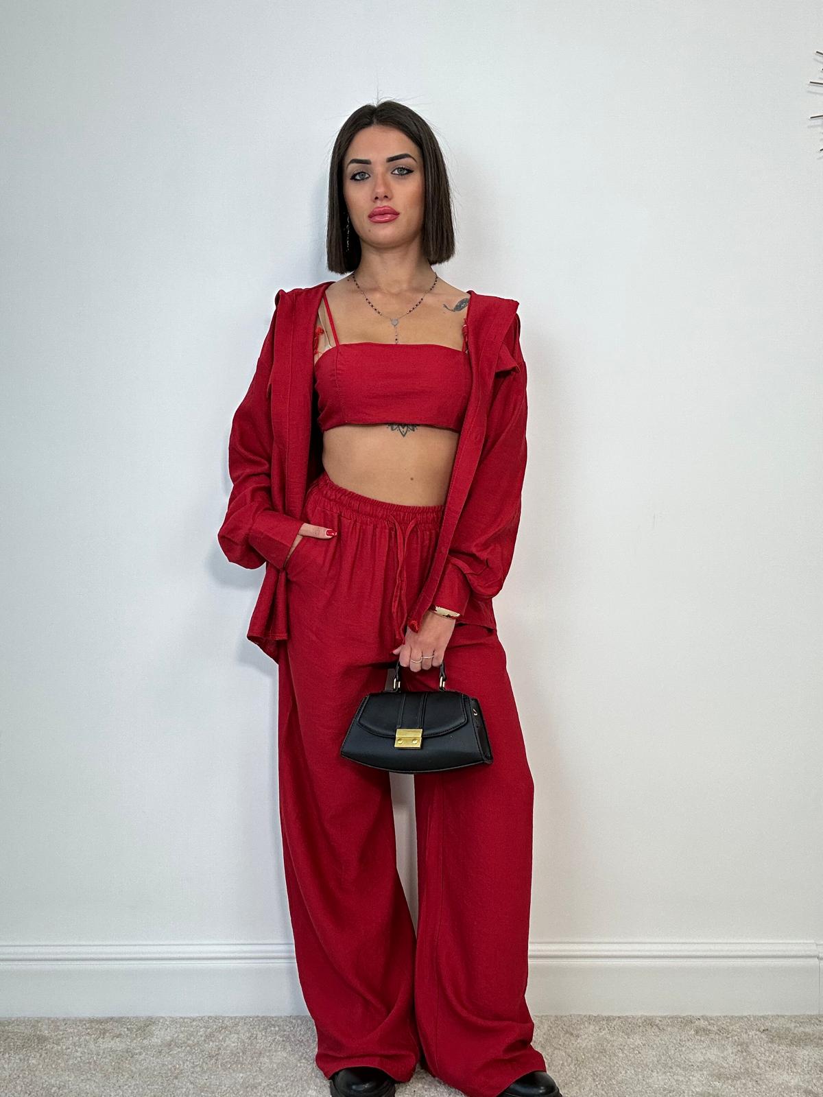 Coordinato Palma (Camicia + Top + Pantalone) Rosso