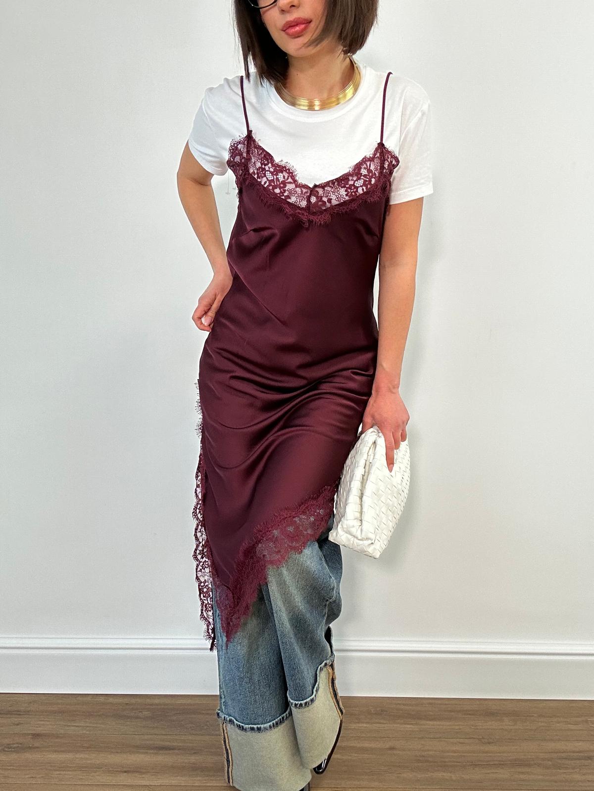 Abito con ricamo in piazzo 7895 - Bordeaux