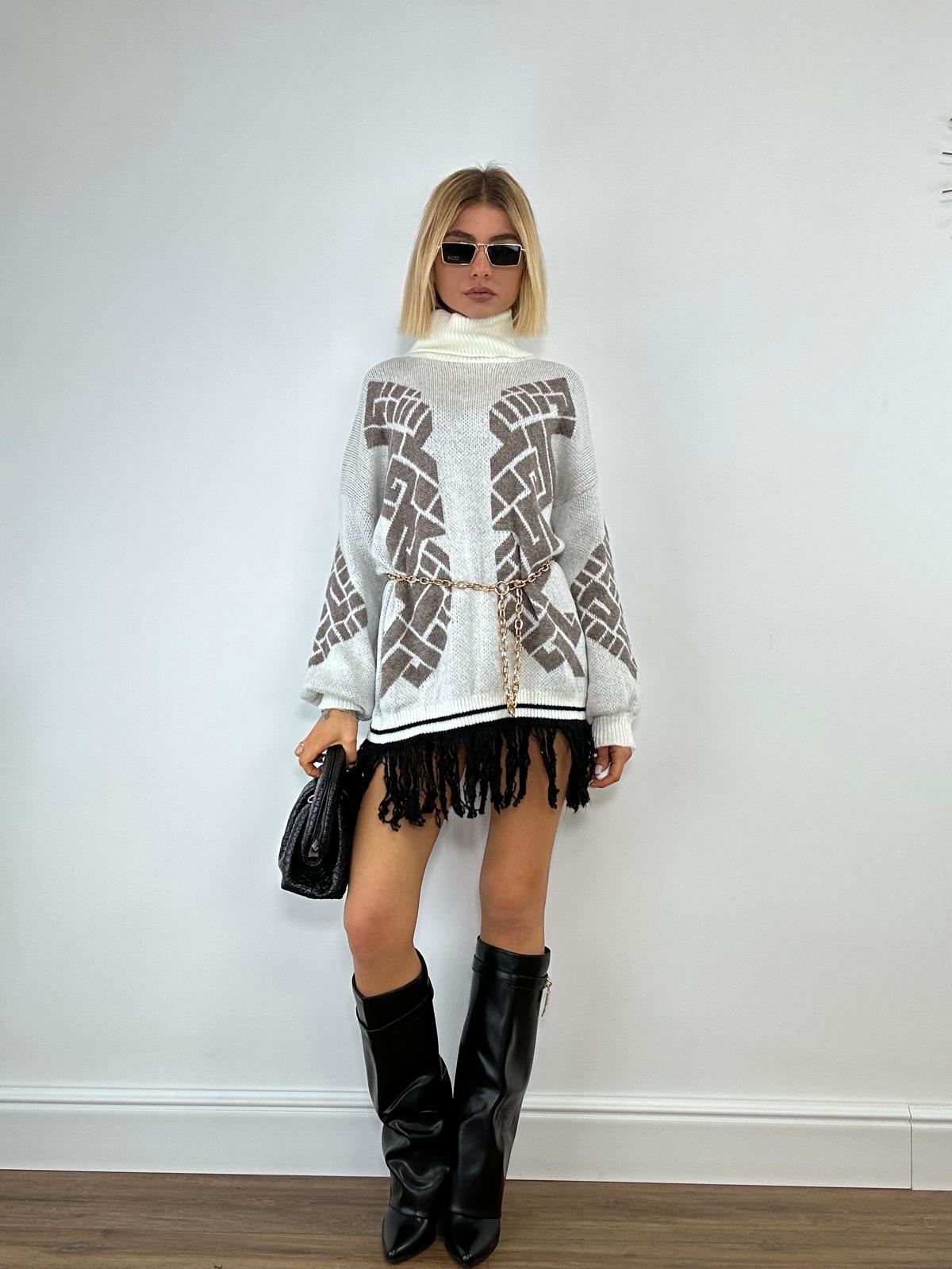 Abito con frange 25870 - Panna