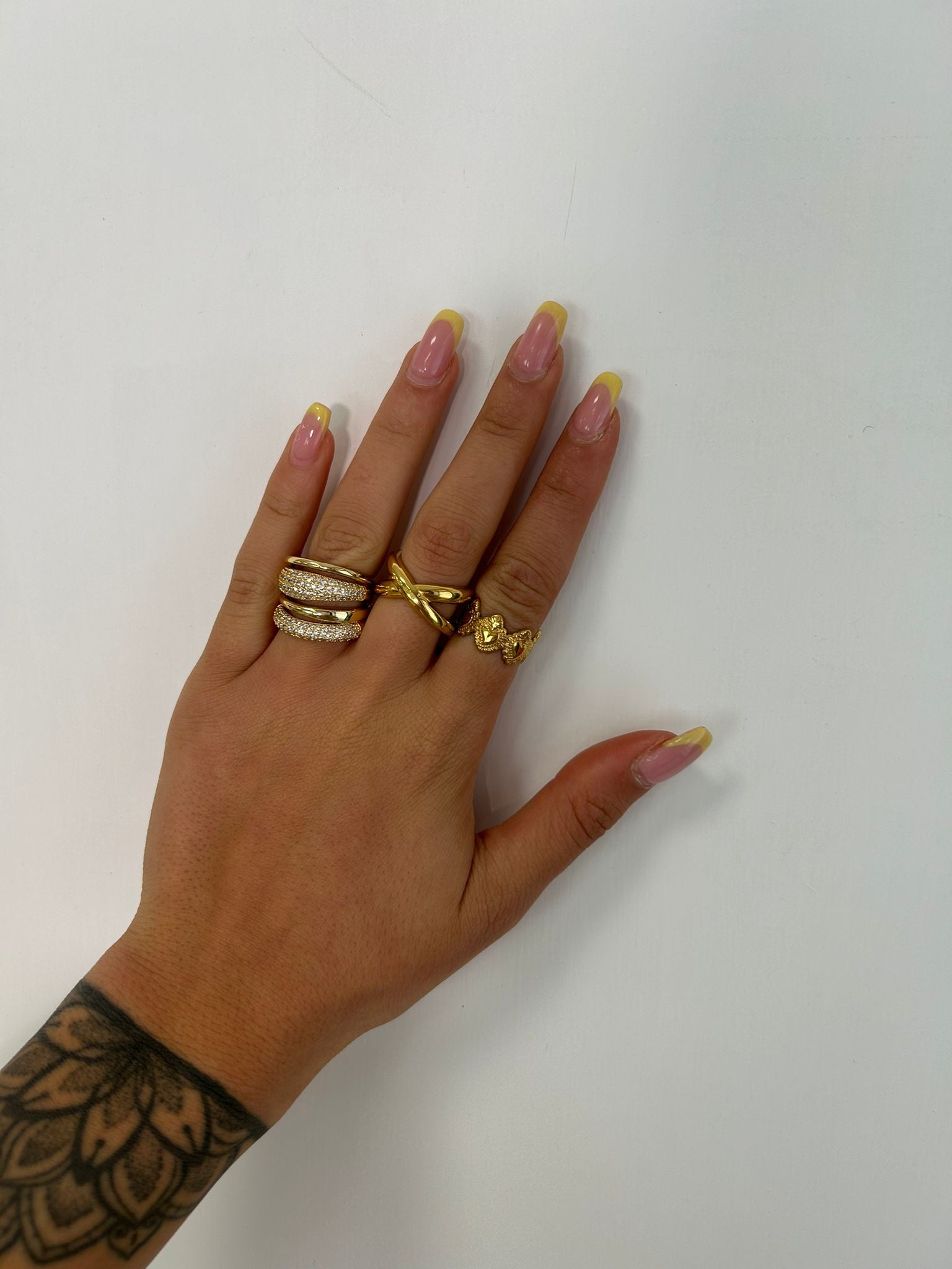 Anello con doppia fascia brillantini - Oro