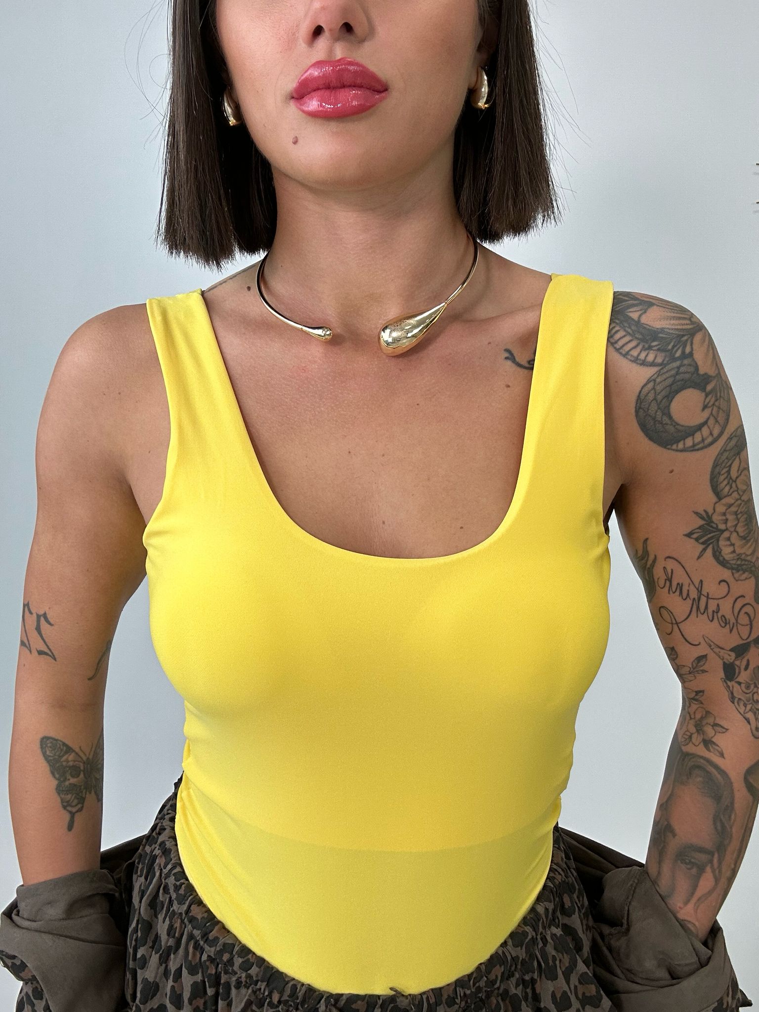 Body con coppe scollo rotondo - Giallo