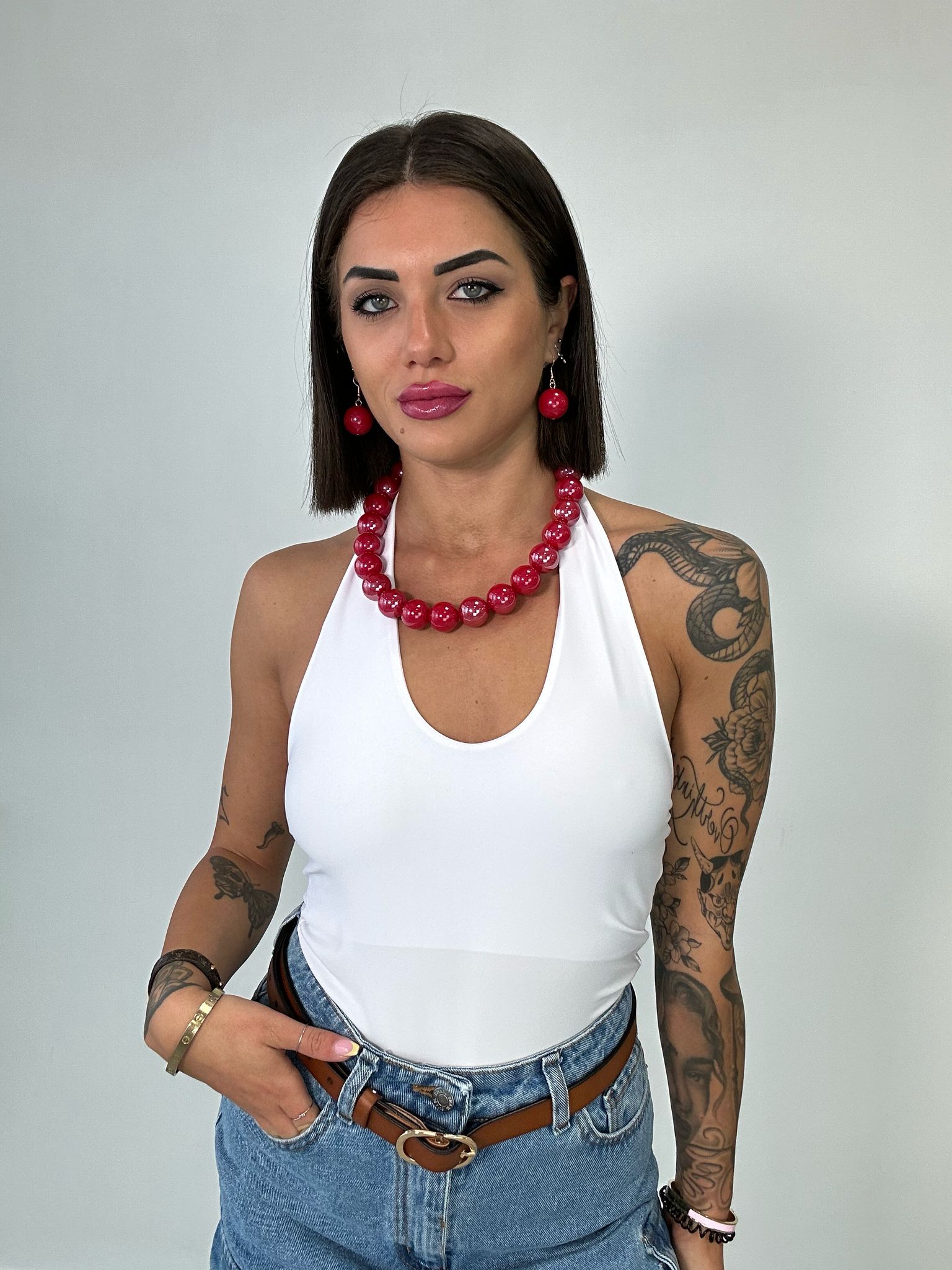 Body scollo retro - Bianco